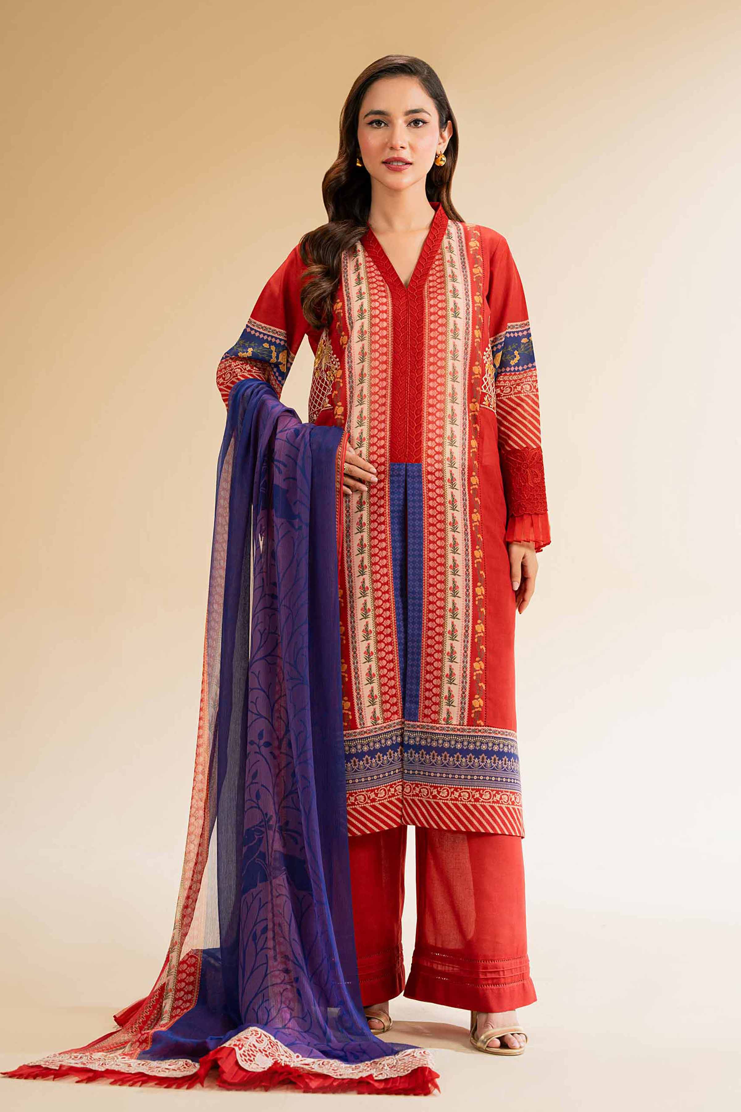 3 Piece - Printed Embroidered Suit - 42519396