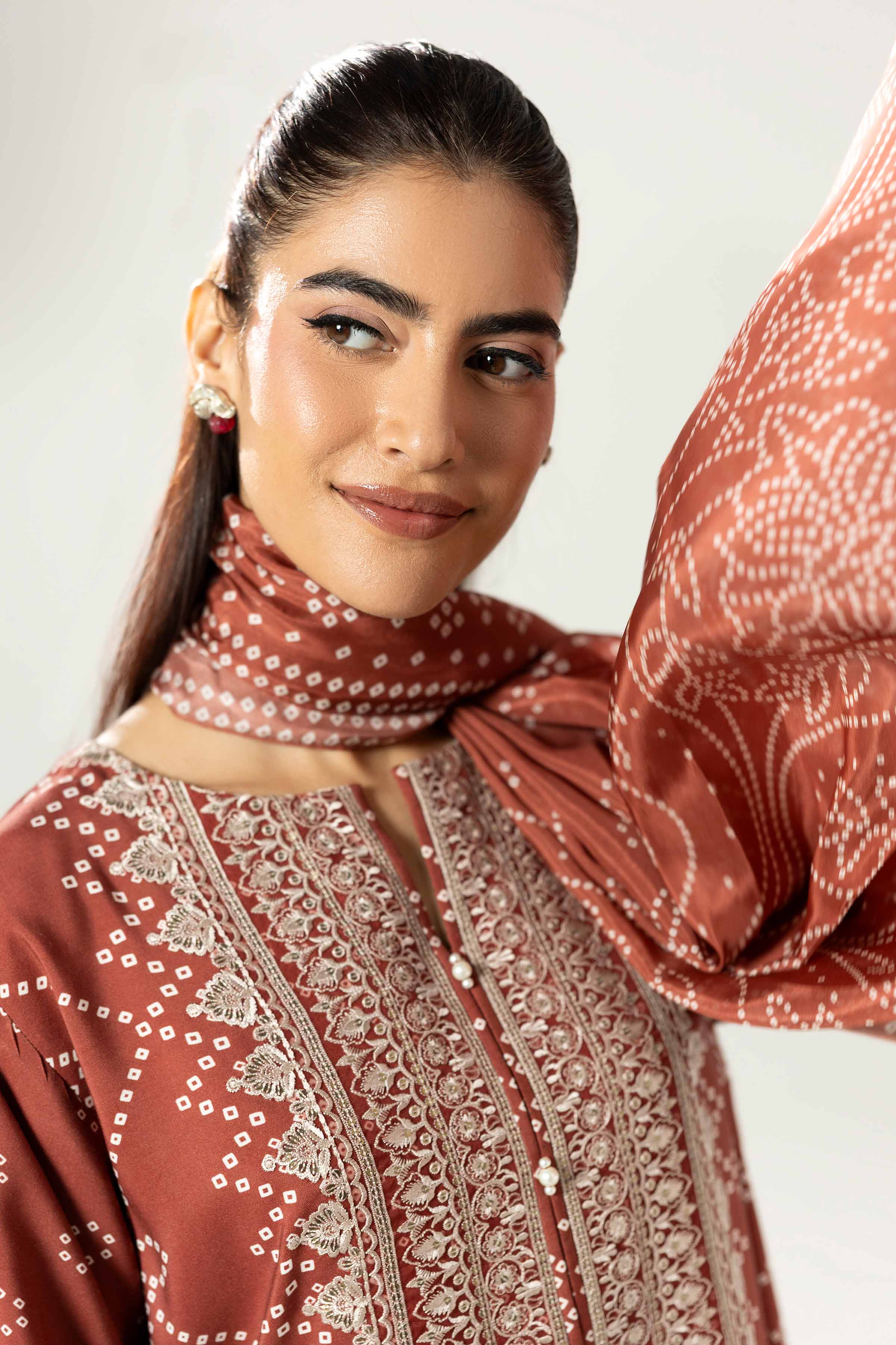 3 Piece - Printed Embroidered Suit - 42519601