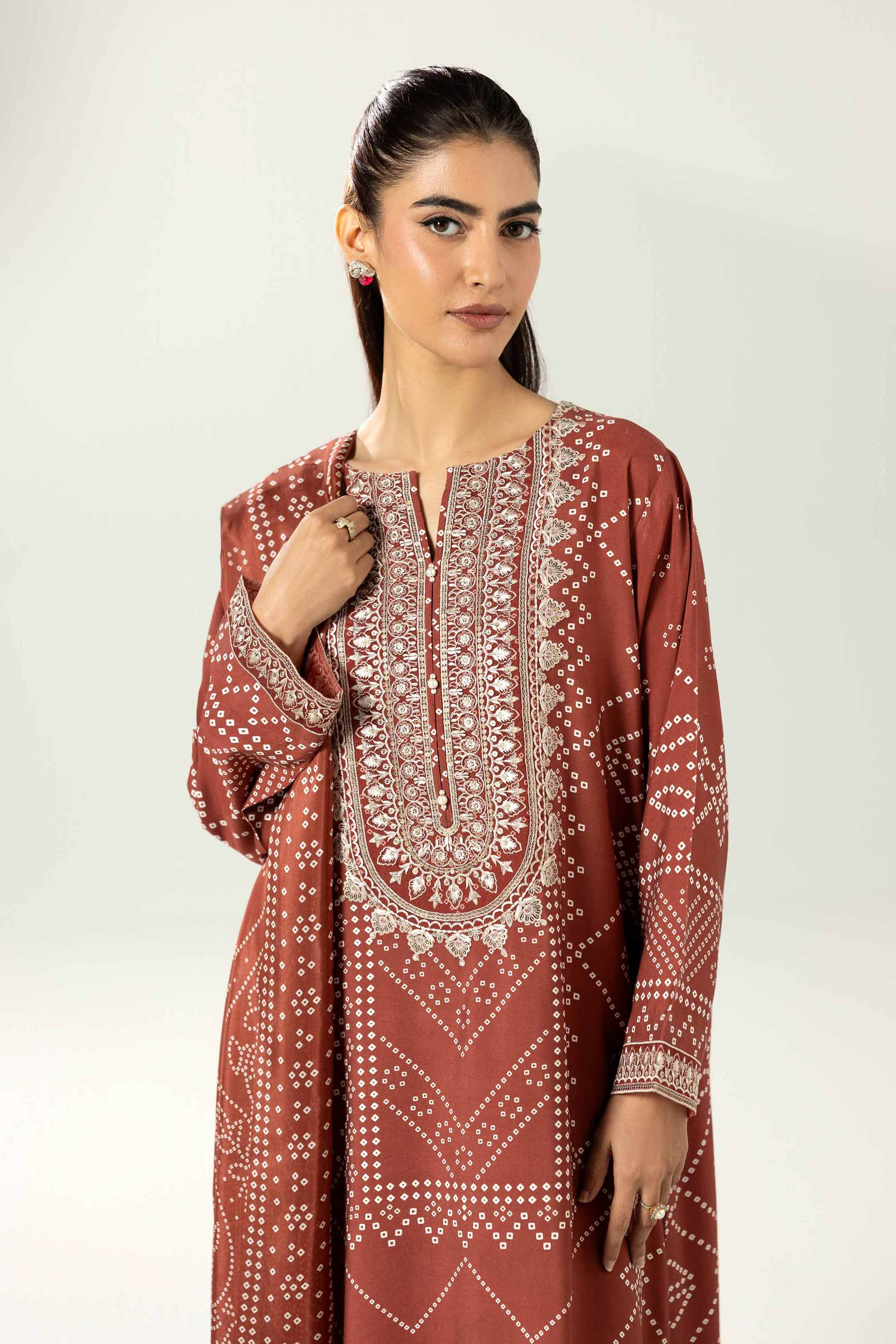 3 Piece - Printed Embroidered Suit - 42519601