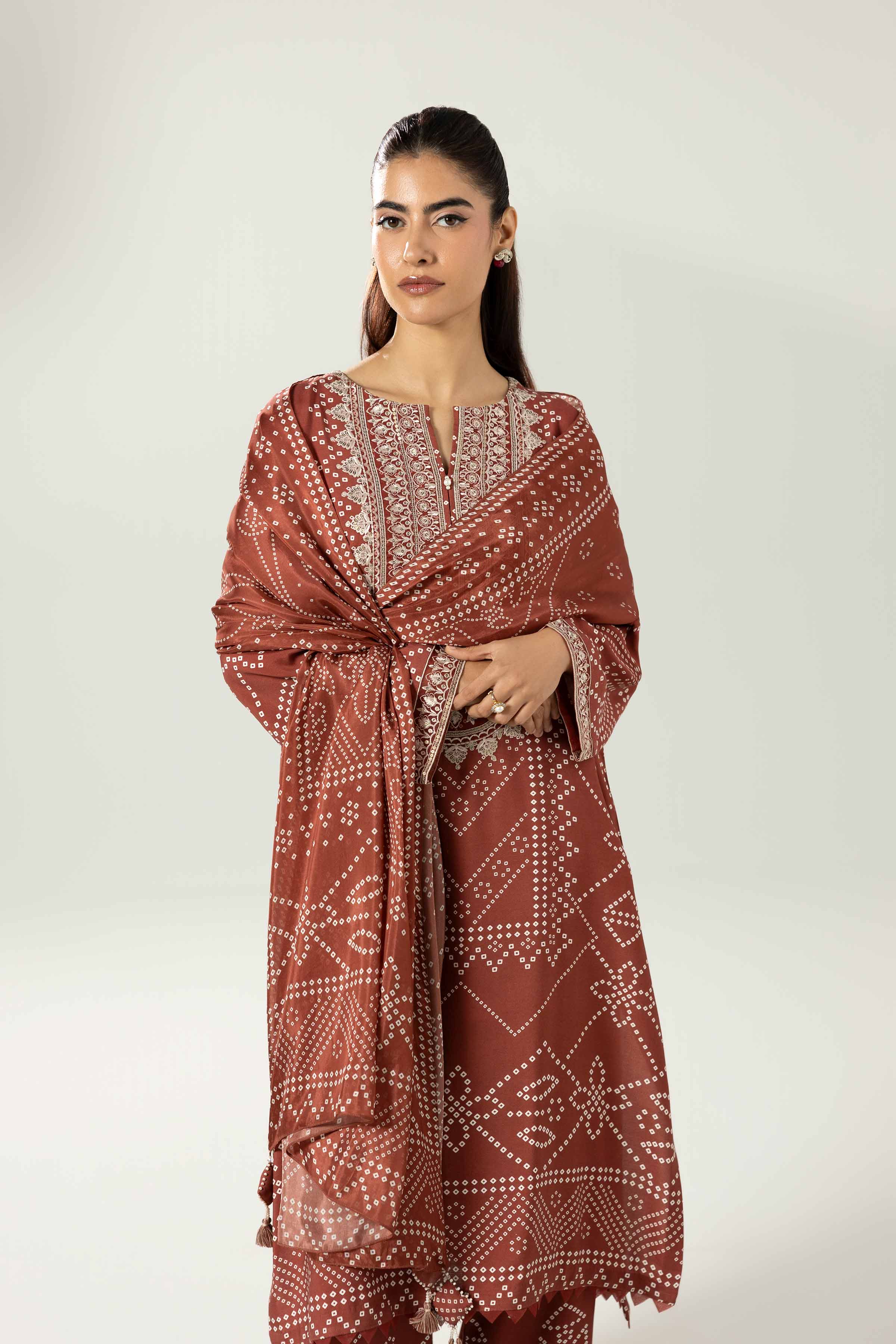 3 Piece - Printed Embroidered Suit - 42519601