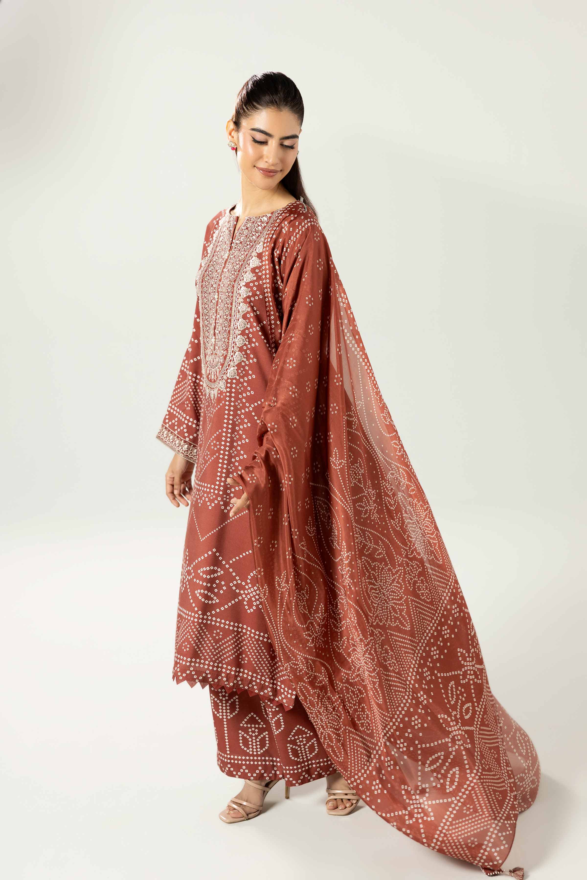 3 Piece - Printed Embroidered Suit - 42519601