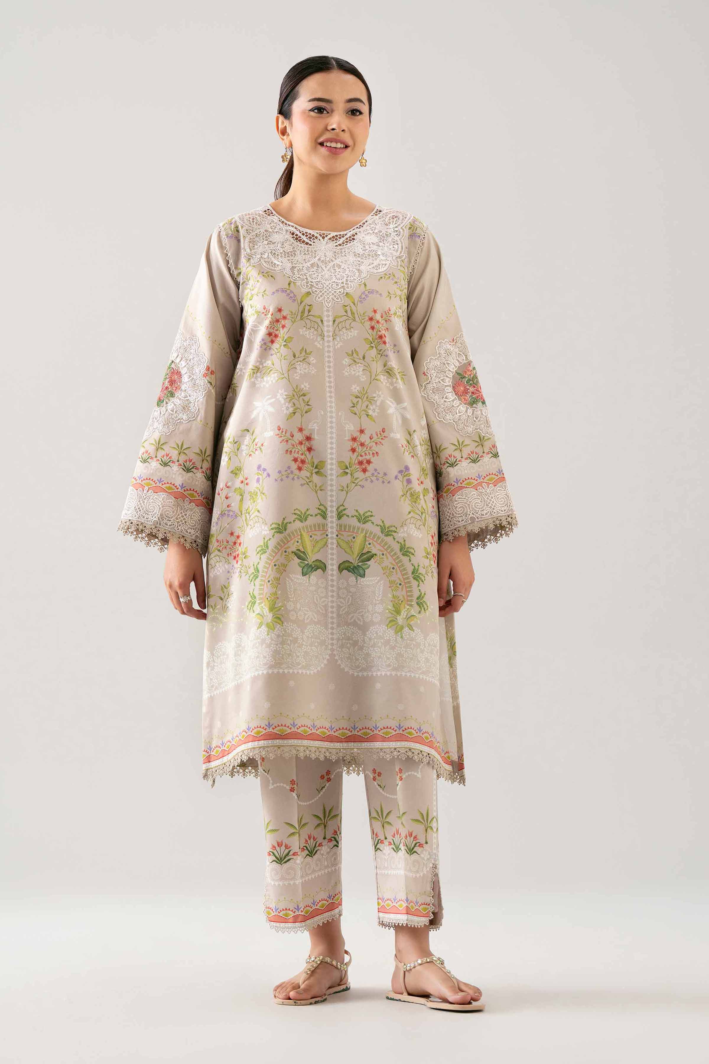 2 Piece - Digital Printed Embroidered Suit - 42601057