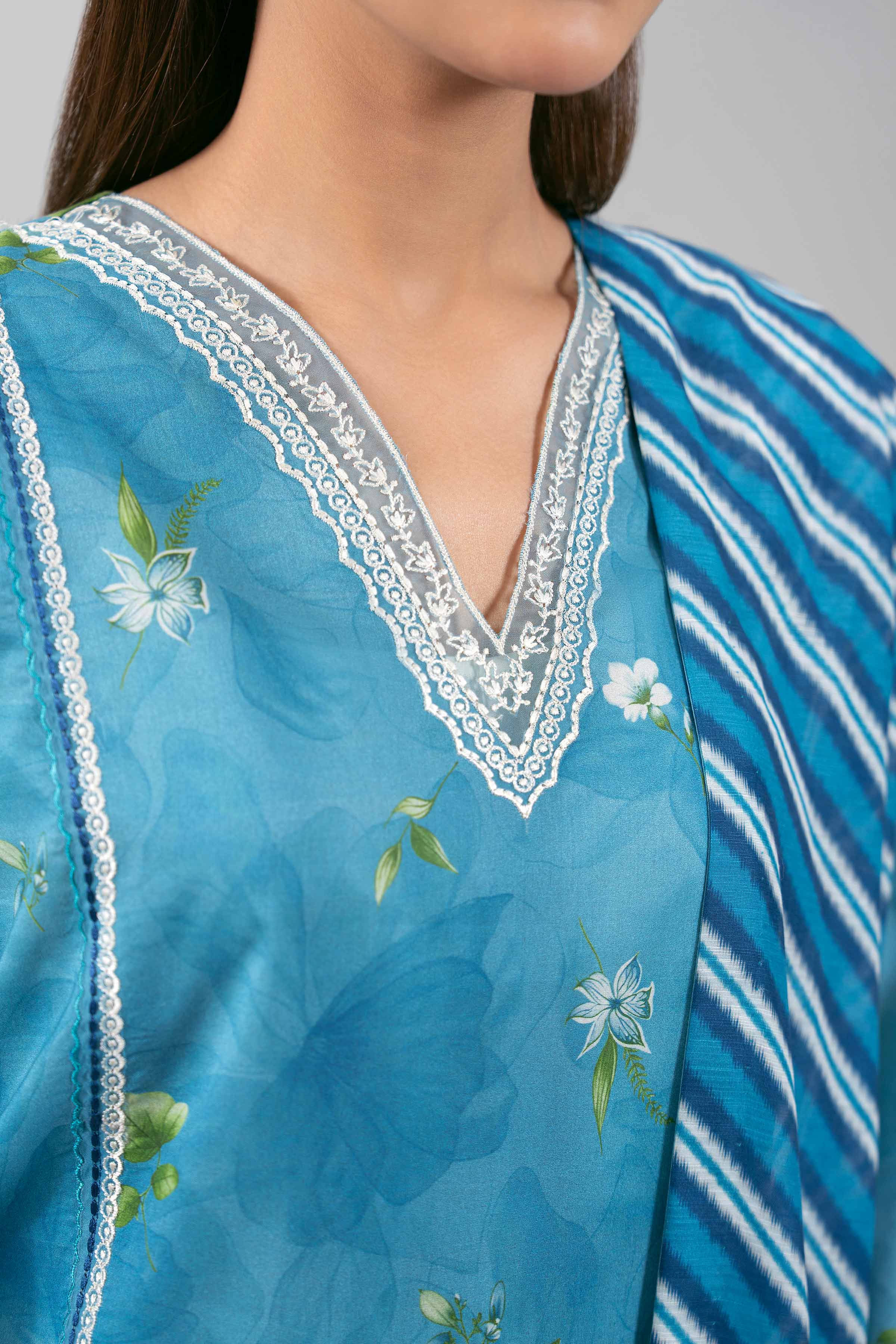 3 Piece - Digital Printed Embroidered Suit - 42601361