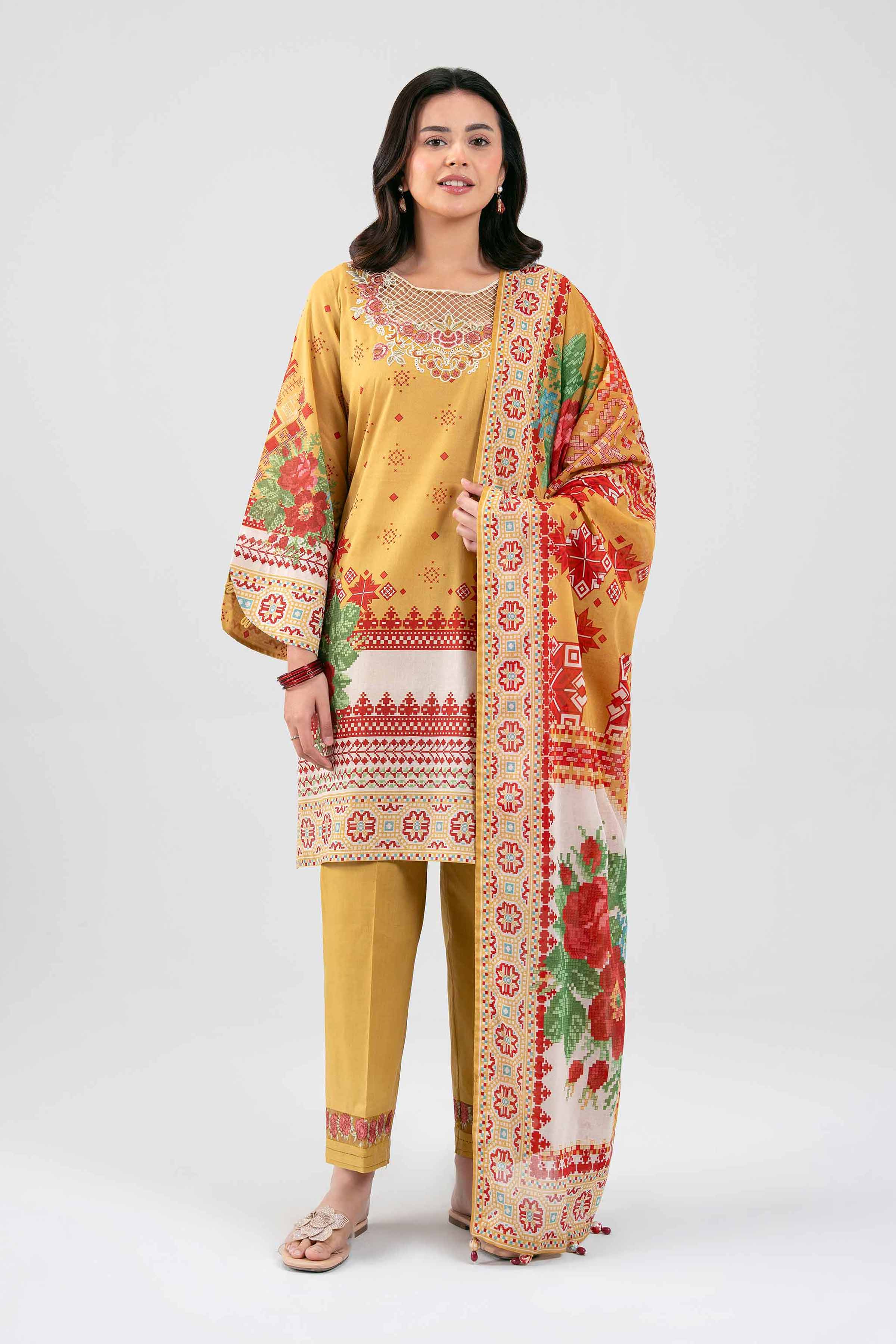 3 Piece - Digital Printed Embroidered Suit - 42601455