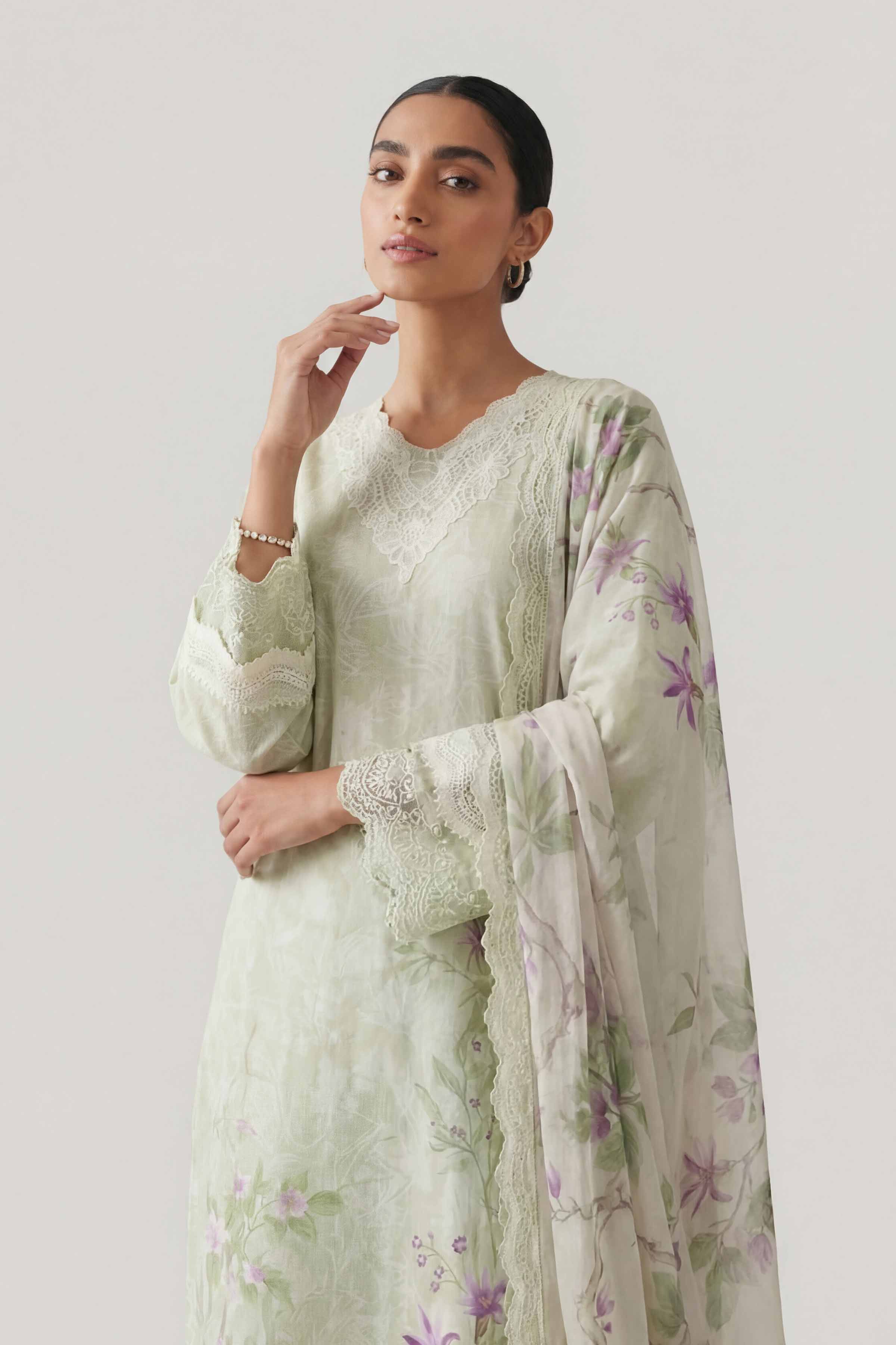 3 Piece - Digital Printed Embroidered Suit - 42601460