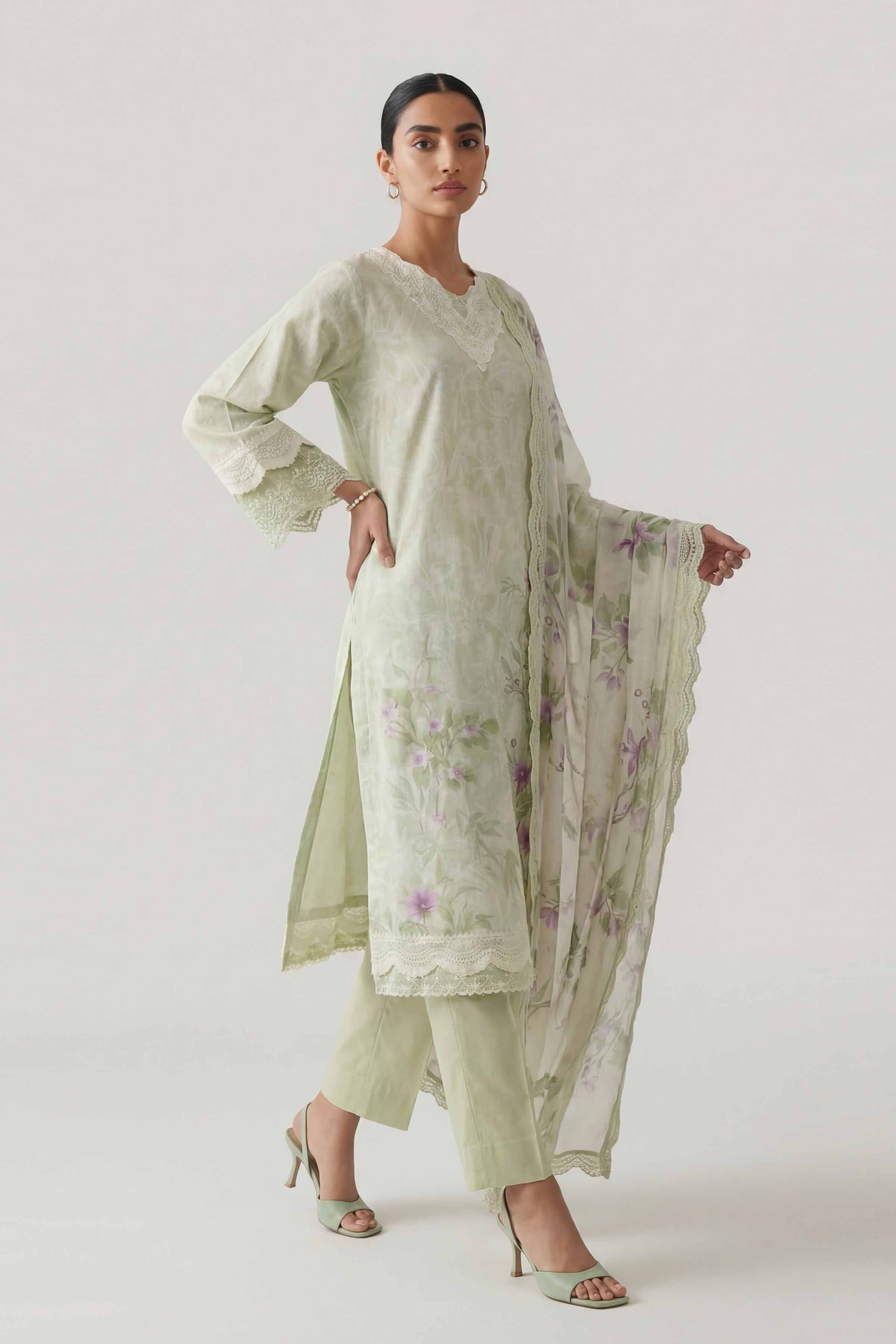 3 Piece - Digital Printed Embroidered Suit - 42601460
