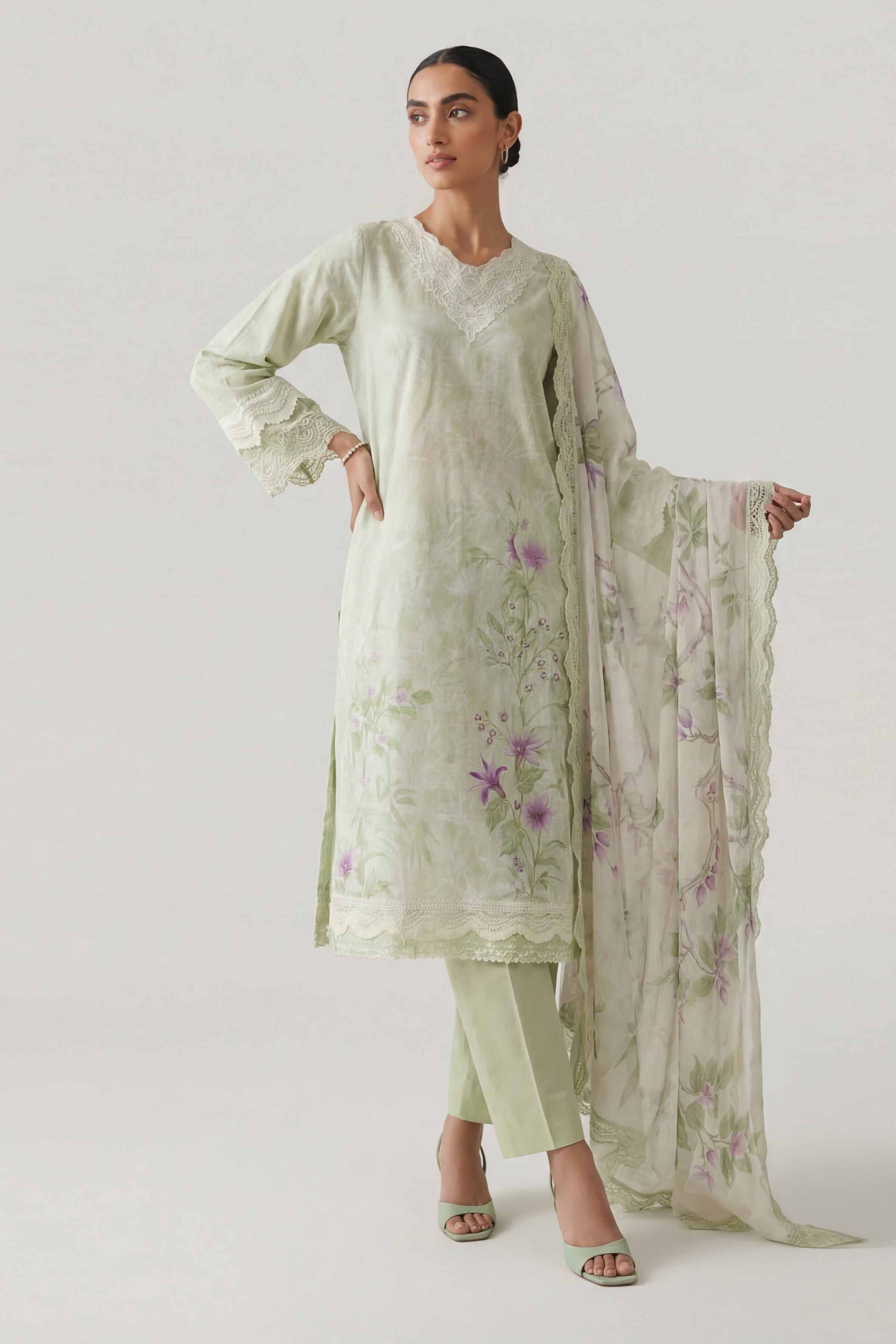 3 Piece - Digital Printed Embroidered Suit - 42601460