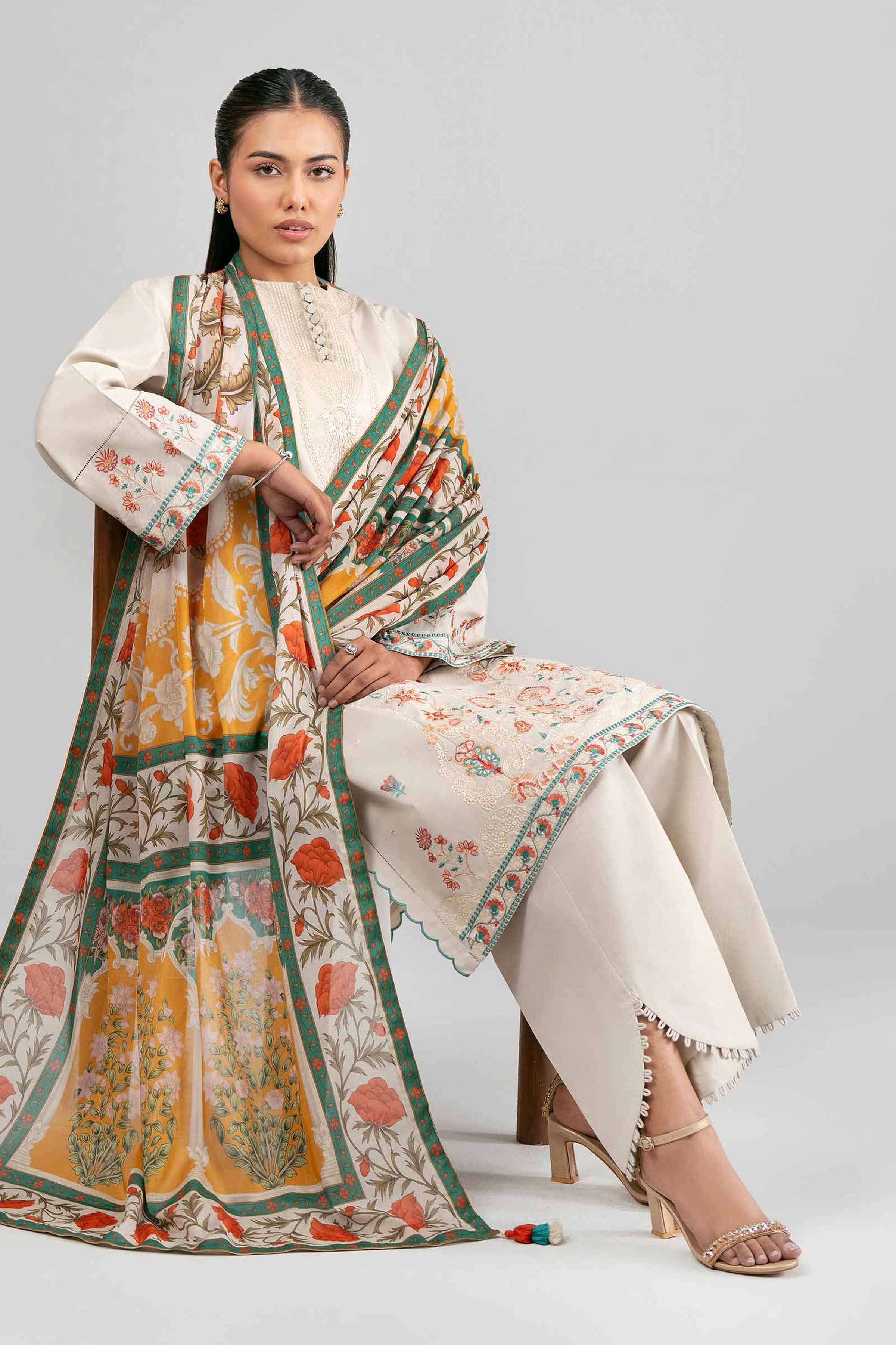 3 Piece - Digital Printed Embroidered Suit - 42601527