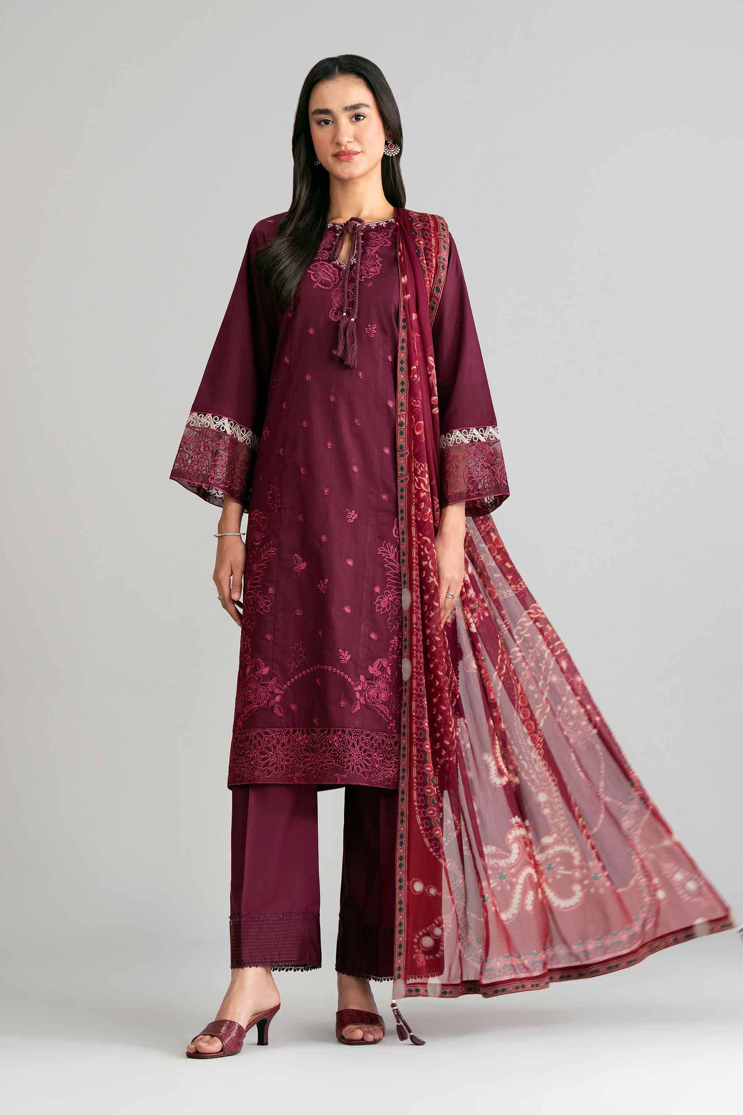 3 Piece - Digital Printed Embroidered Suit - 42601546