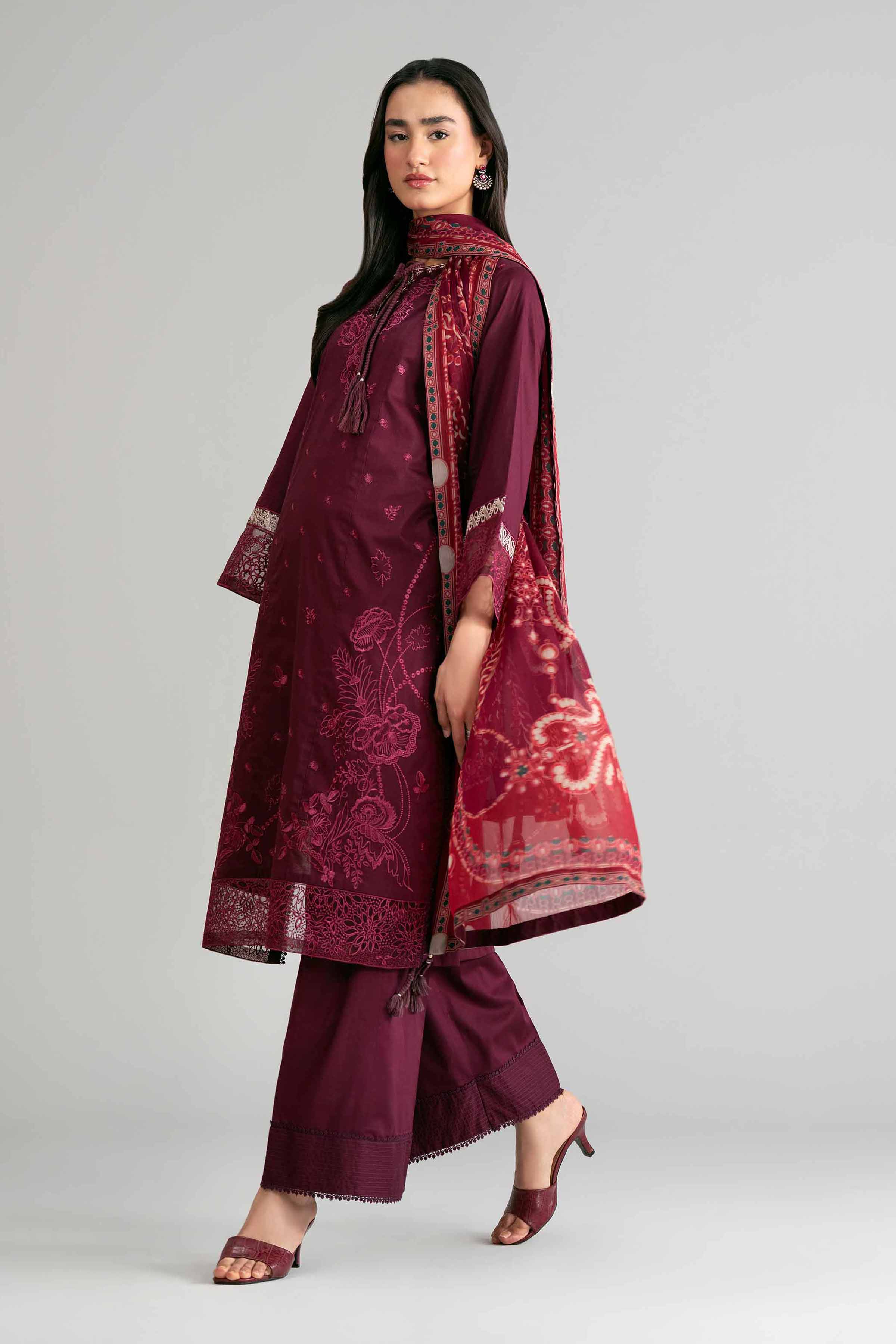 3 Piece - Digital Printed Embroidered Suit - 42601546