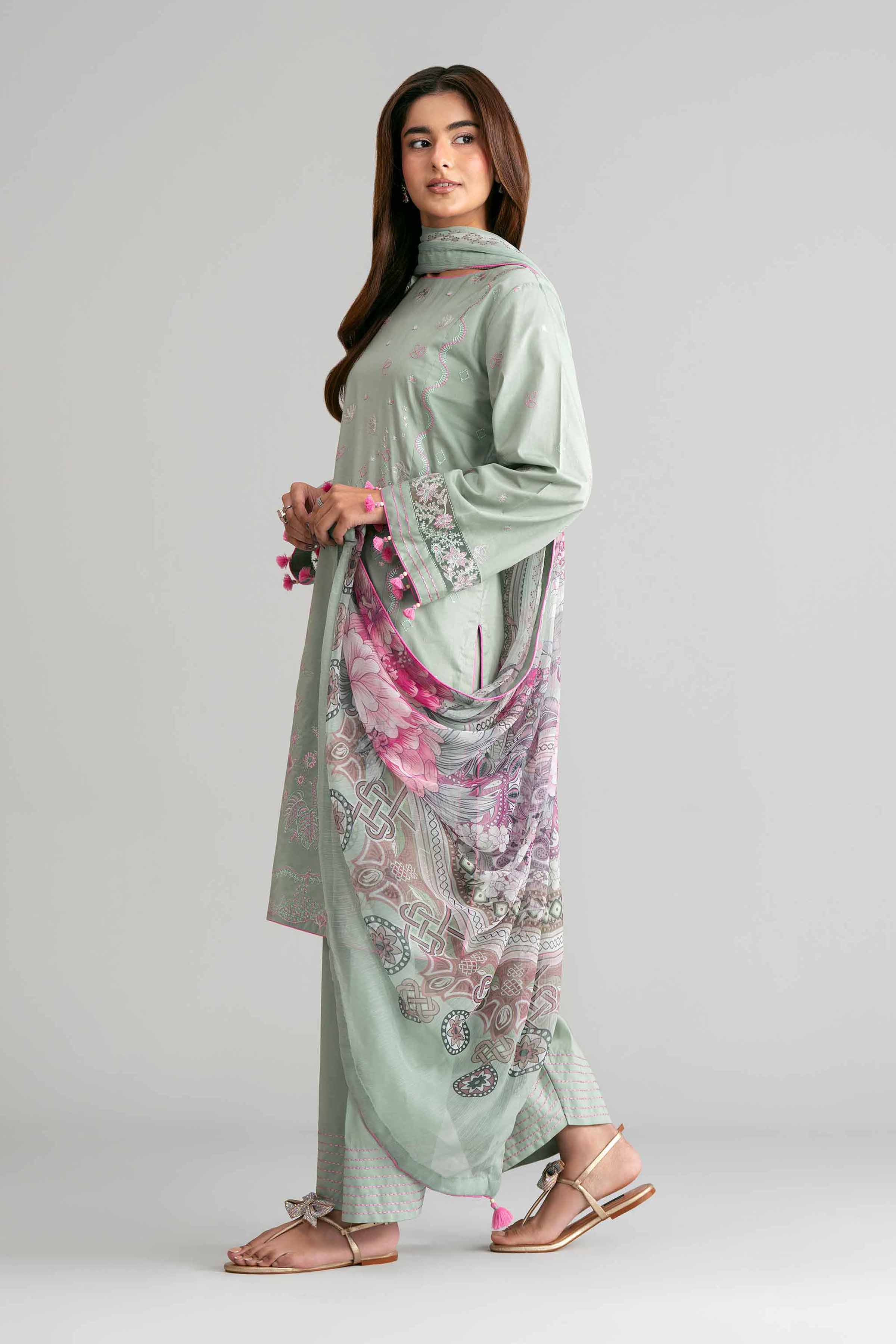 3 Piece - Digital Printed Embroidered Suit - 42601552