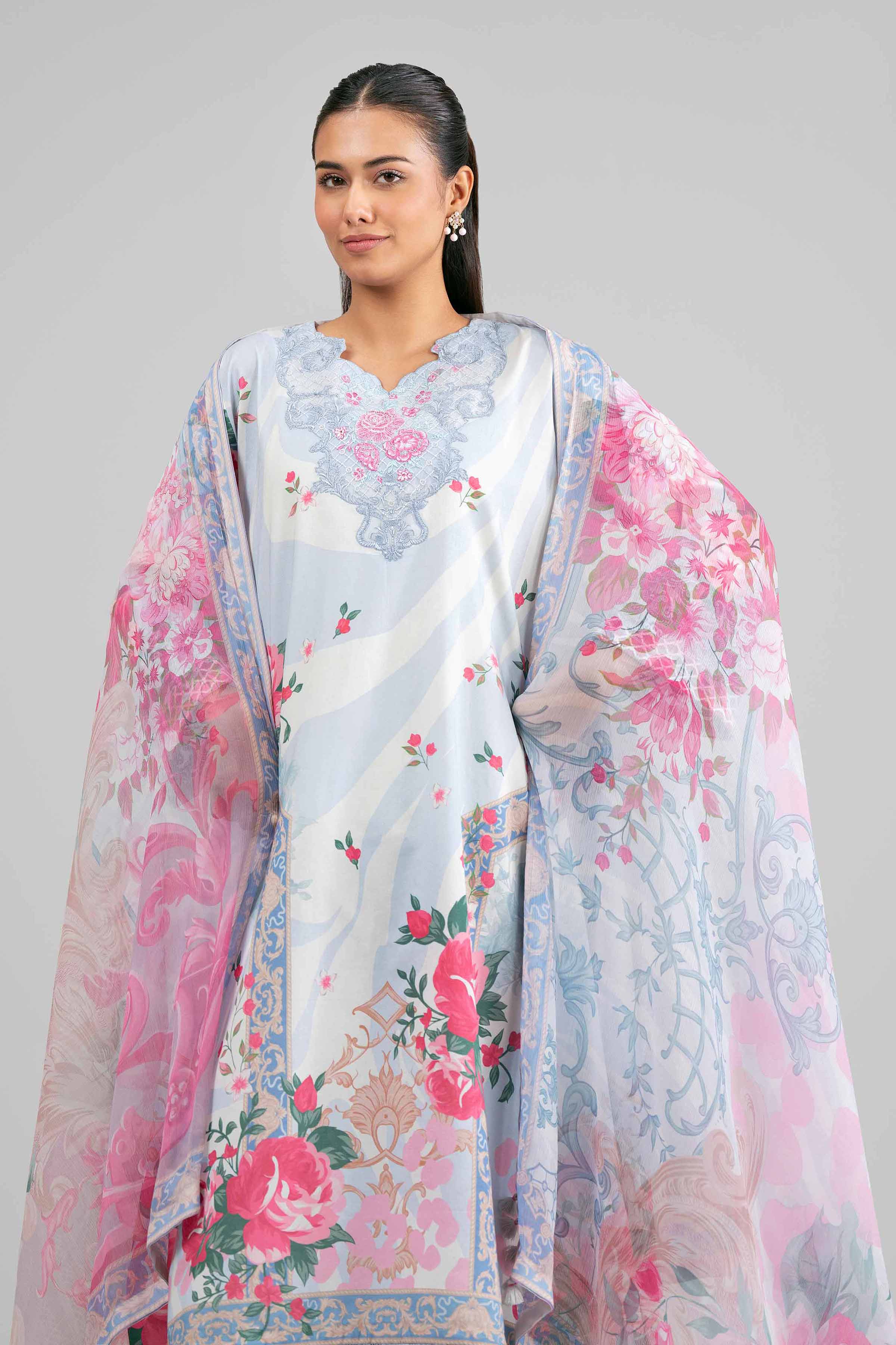 3 Piece - Digital Printed Embroidered Suit - 42601554