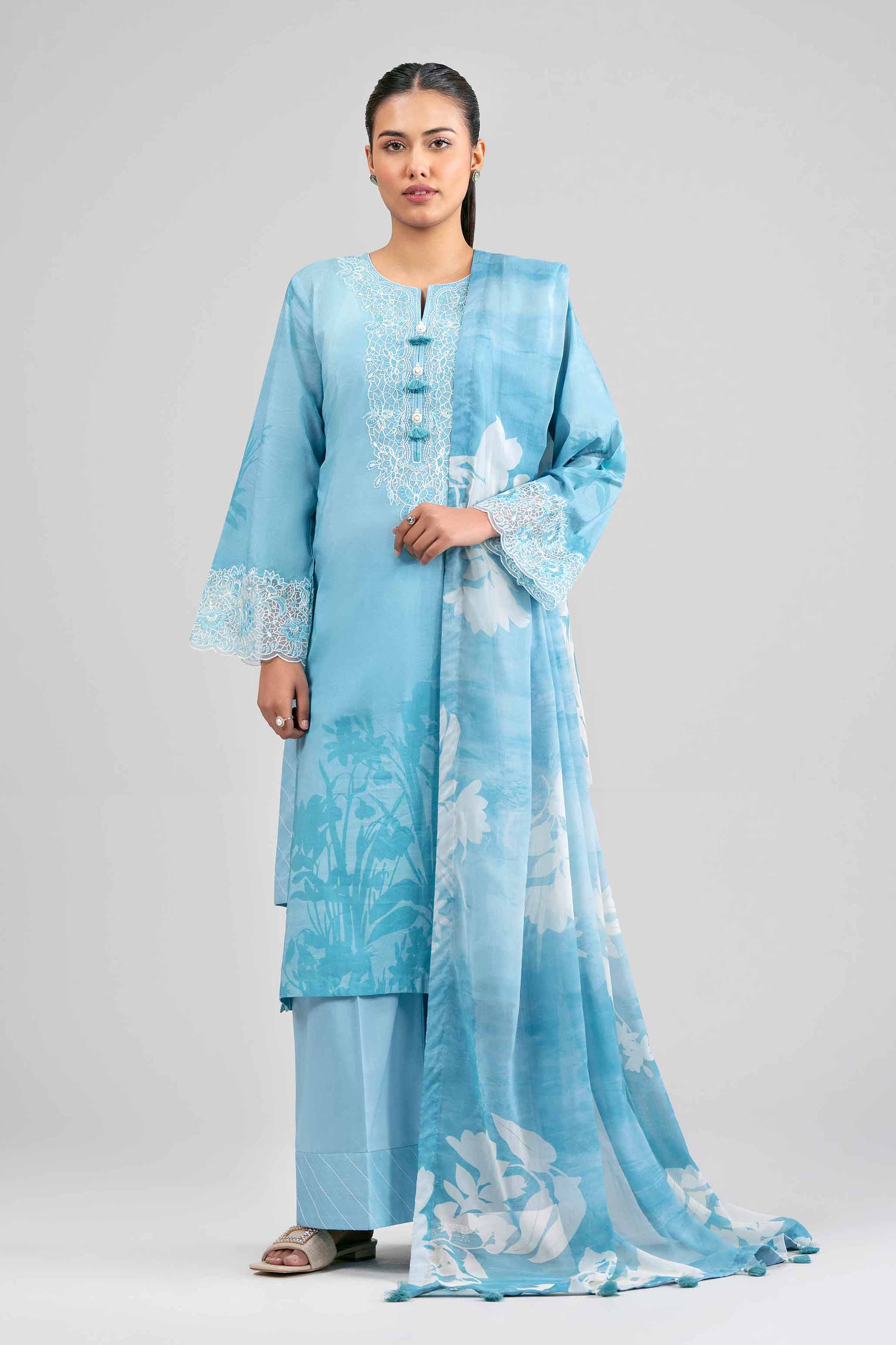 3 Piece - Digital Printed Embroidered Suit - 42601559