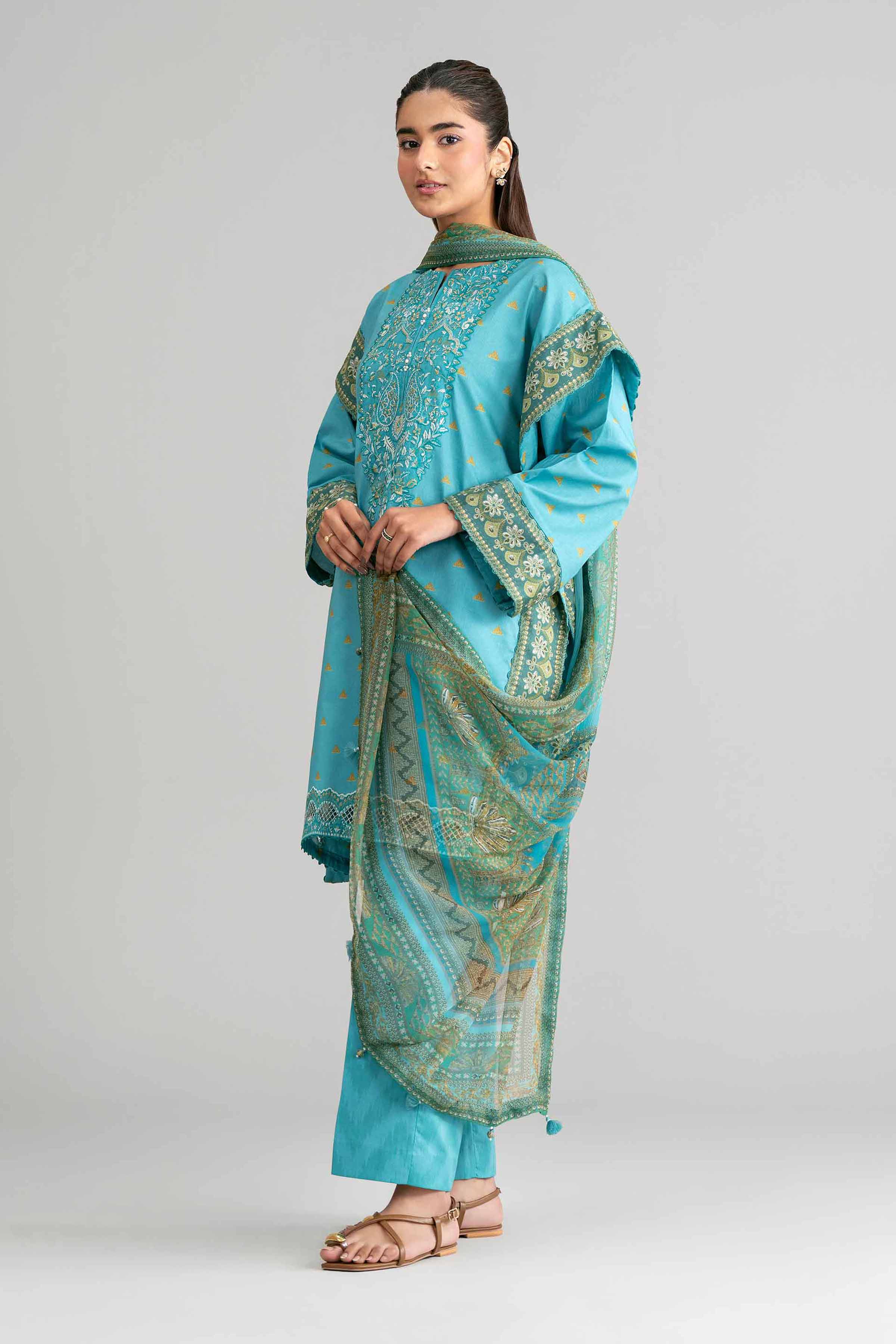 3 Piece - Digital Printed Embroidered Suit - 42601567