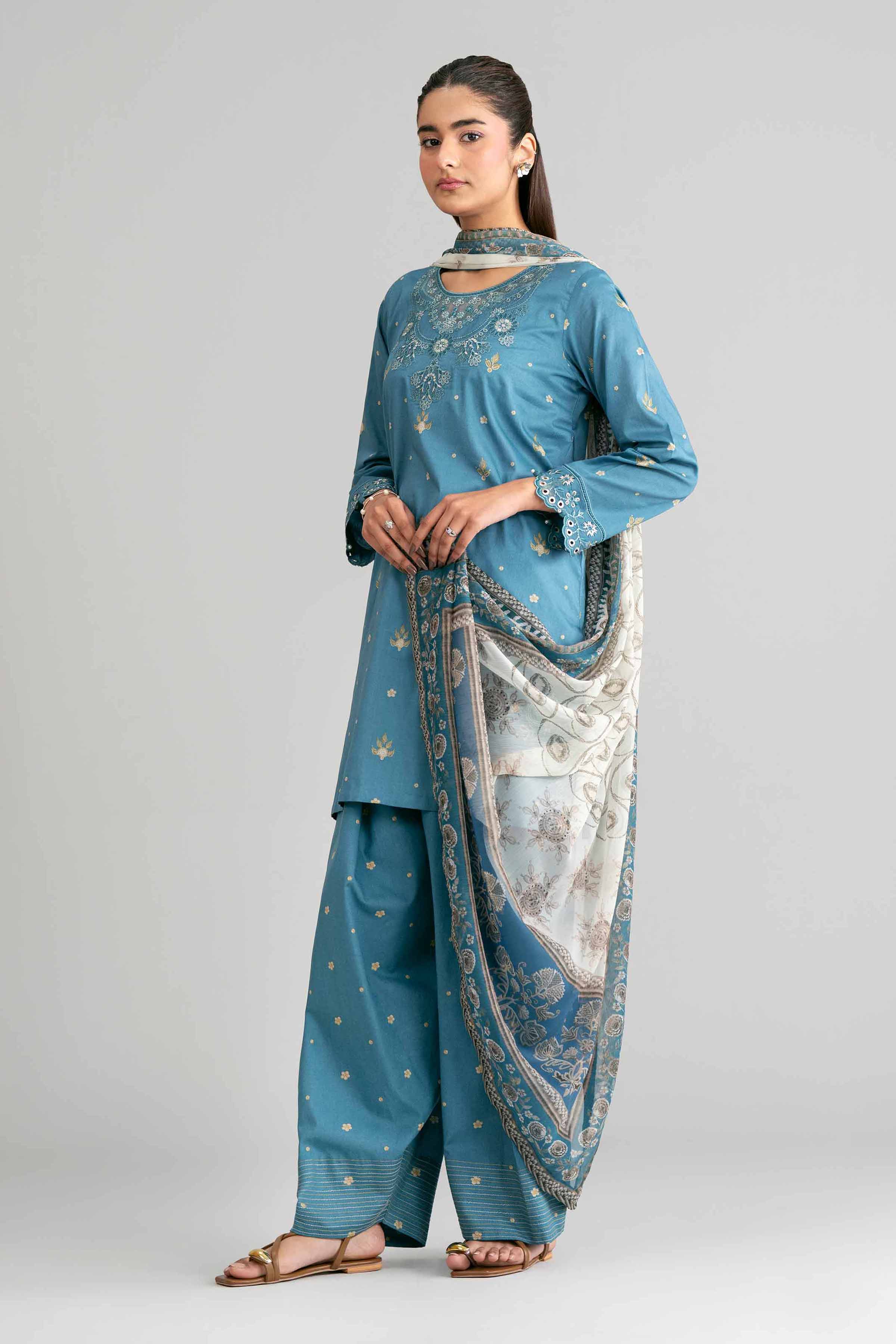3 Piece - Digital Printed Embroidered Suit - 42601569