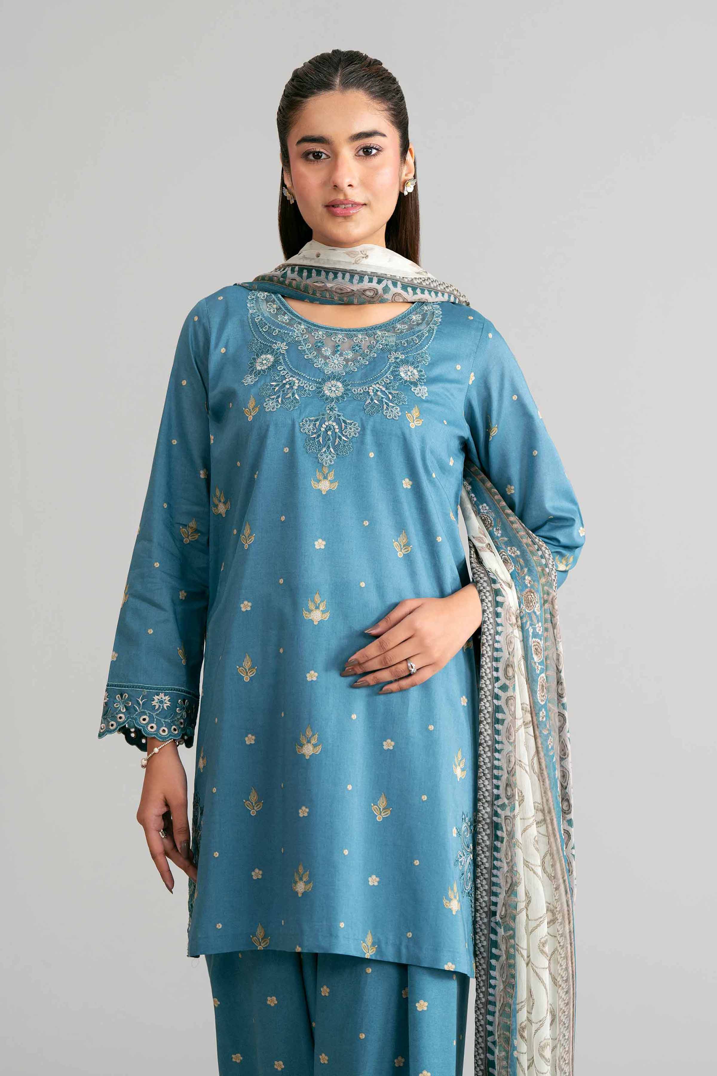 3 Piece - Digital Printed Embroidered Suit - 42601569