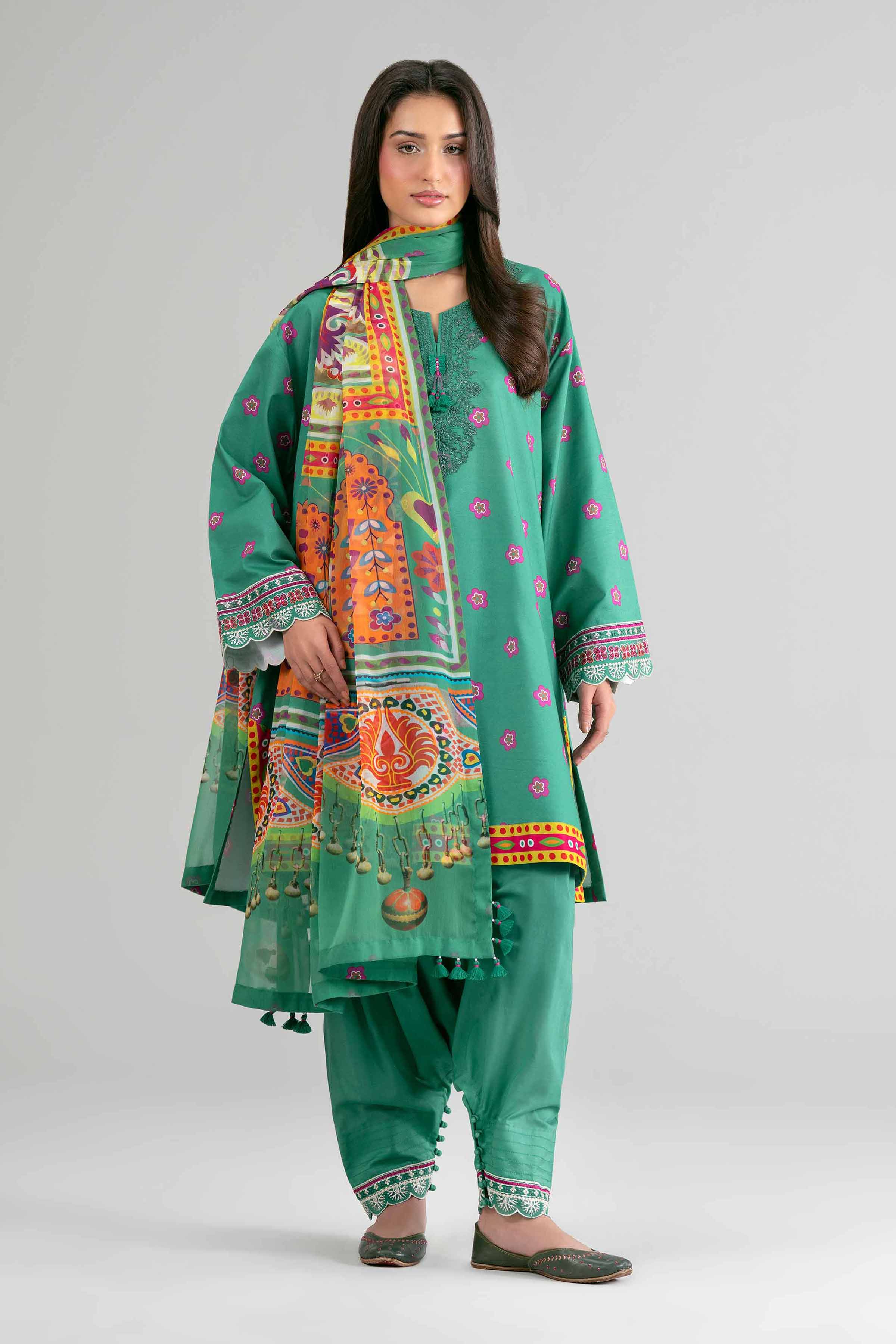 2 Piece - Digital Printed Embroidered Suit - 42601592