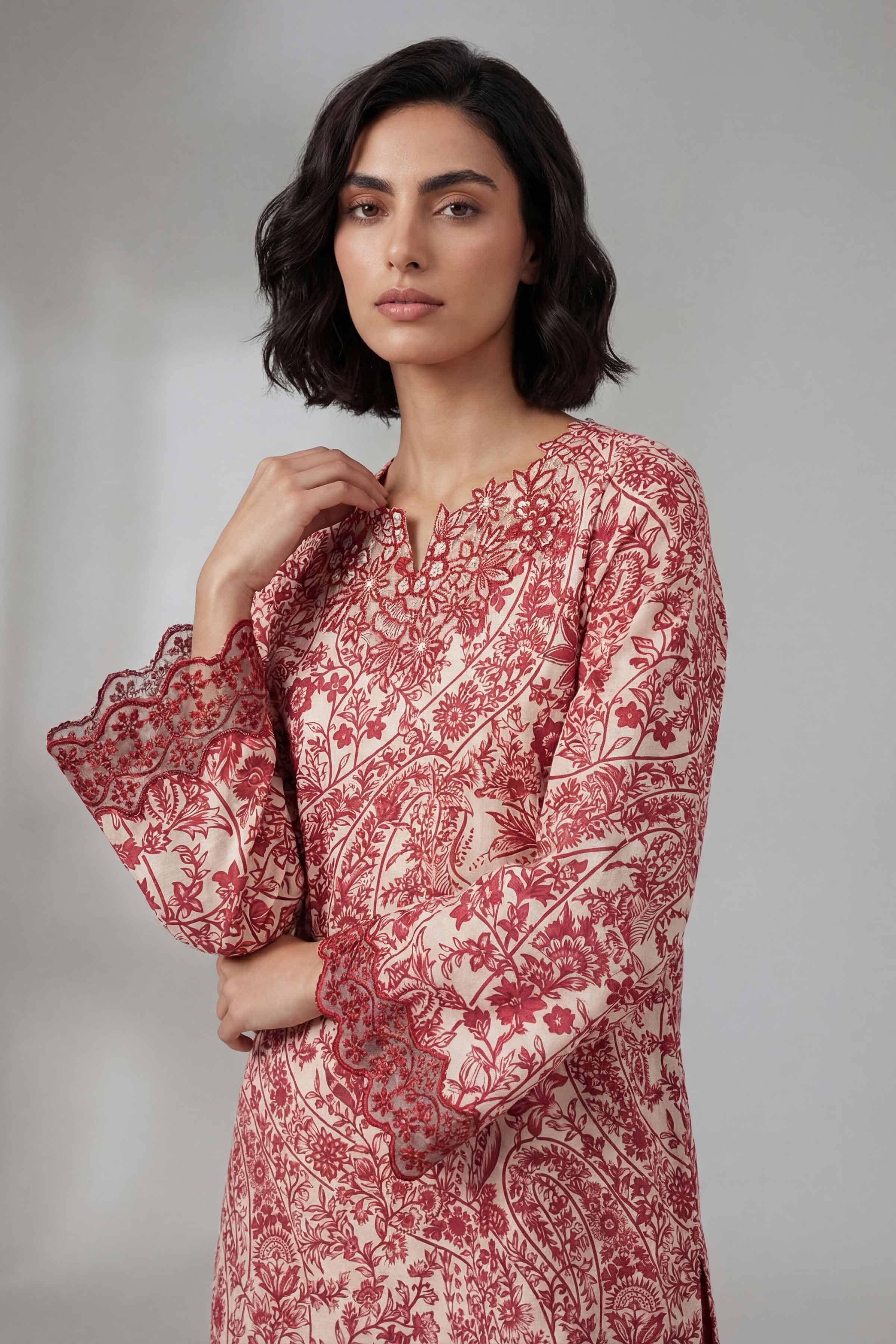 2 Piece - Printed Embroidered Suit - 42601659