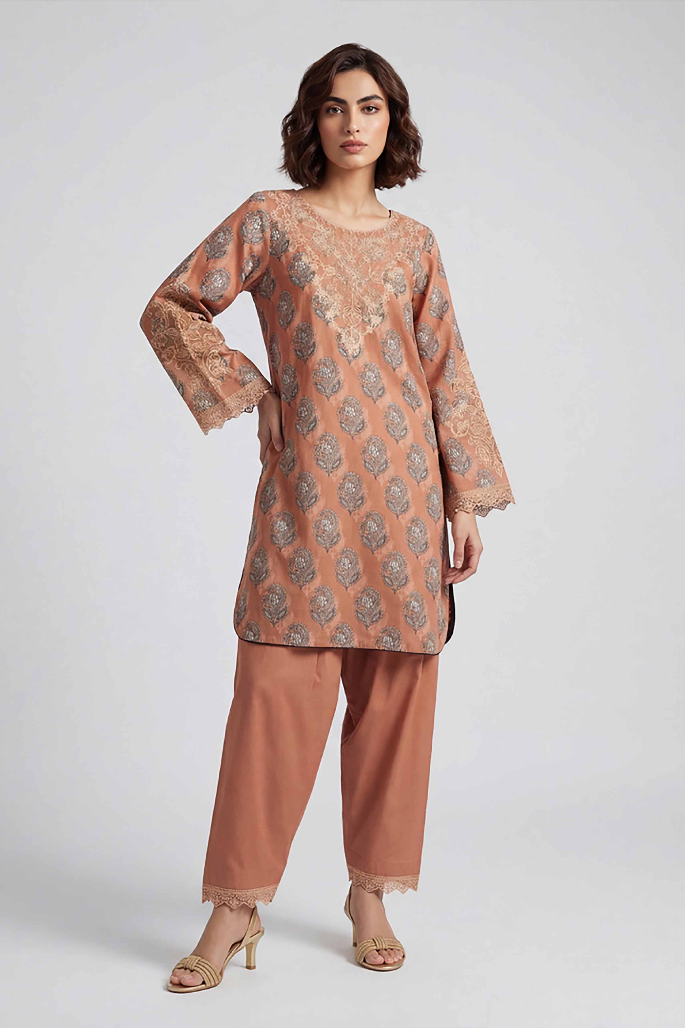 2 Piece - Printed Embroidered Suit - 42601662