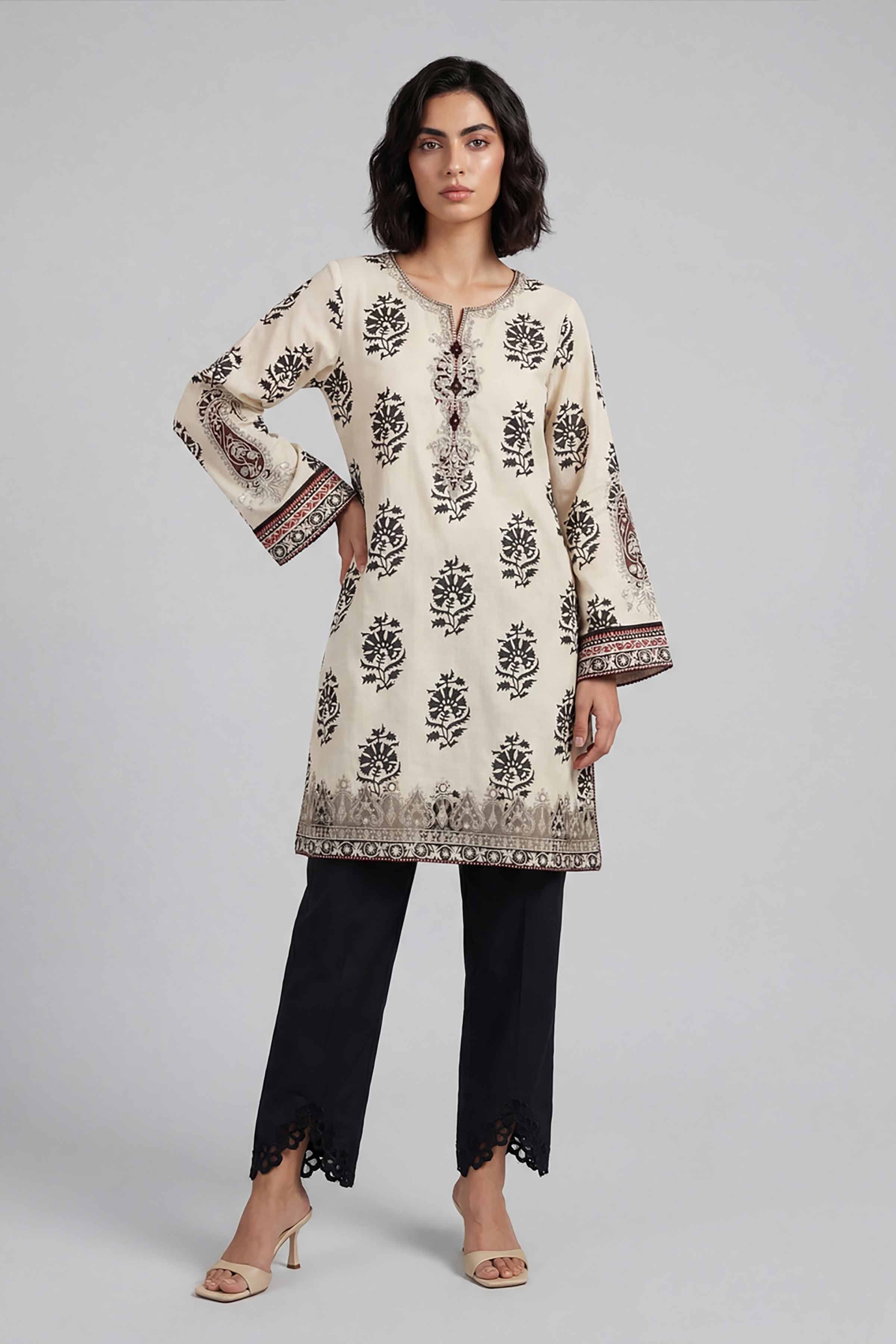 2 Piece - Printed Embroidered Suit - 42601663