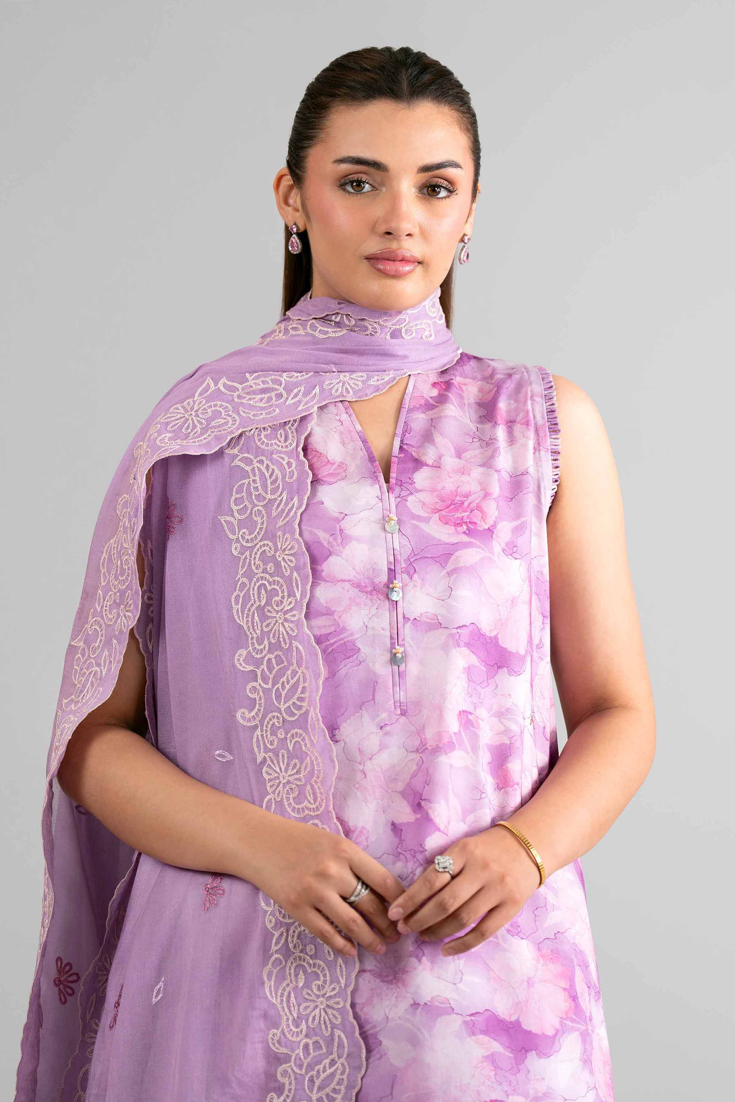 3 Piece - Printed Embroidered Suit - 42601725