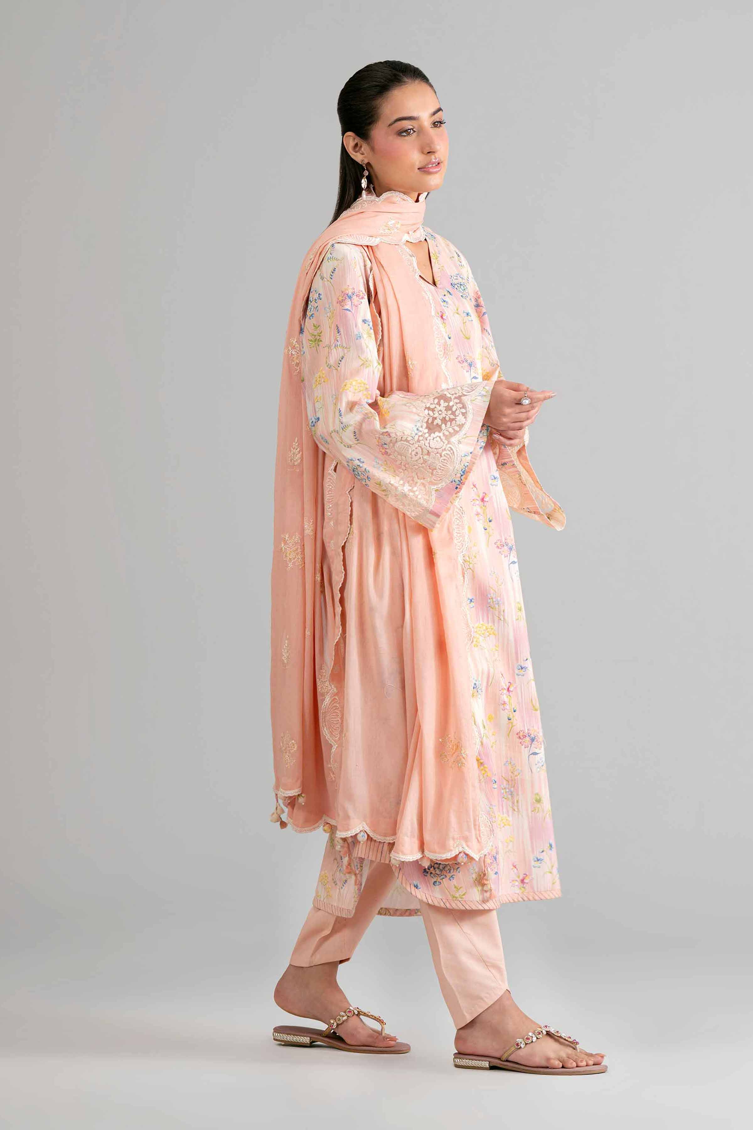 3 Piece - Printed Embroidered Suit - 42601727