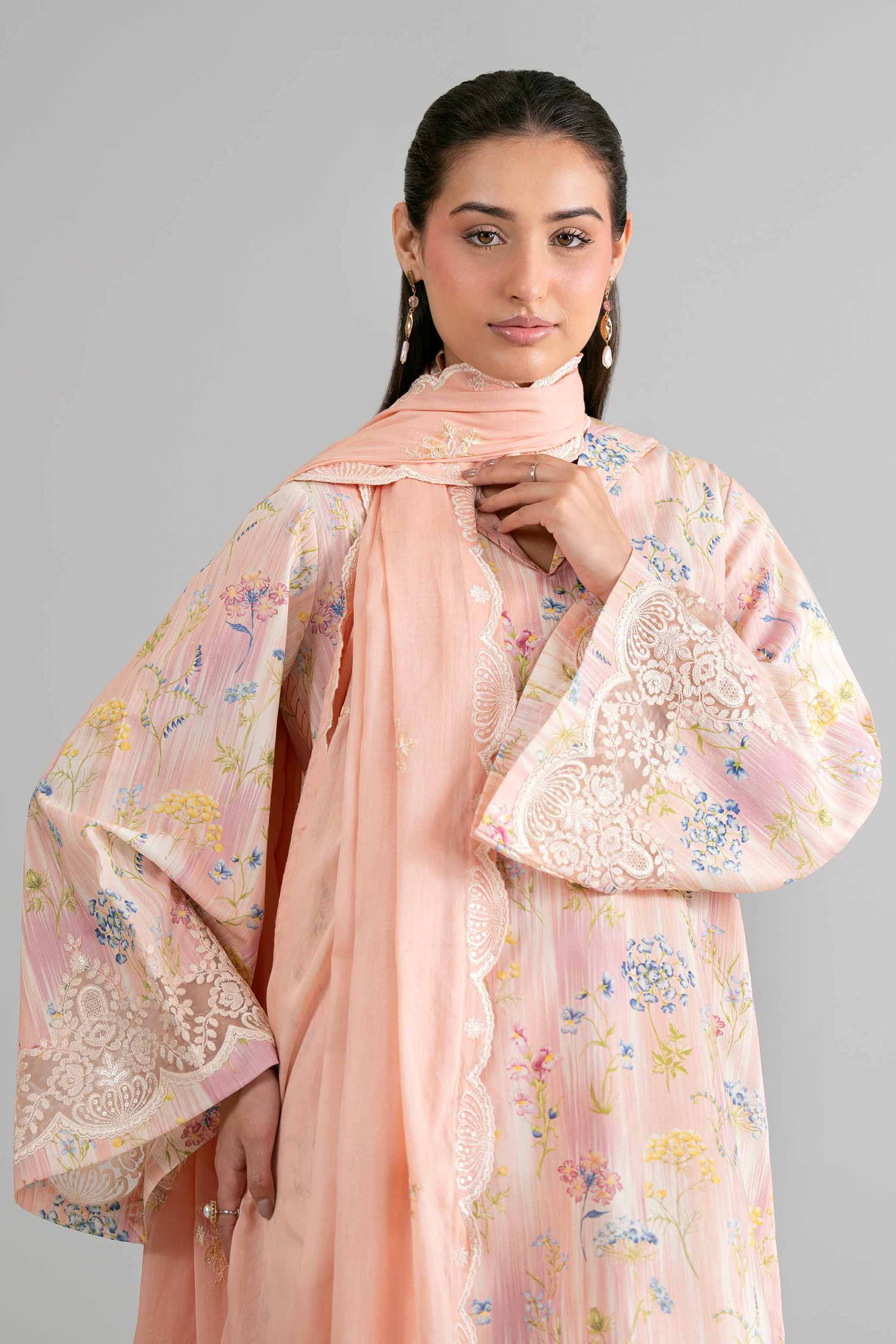 3 Piece - Printed Embroidered Suit - 42601727
