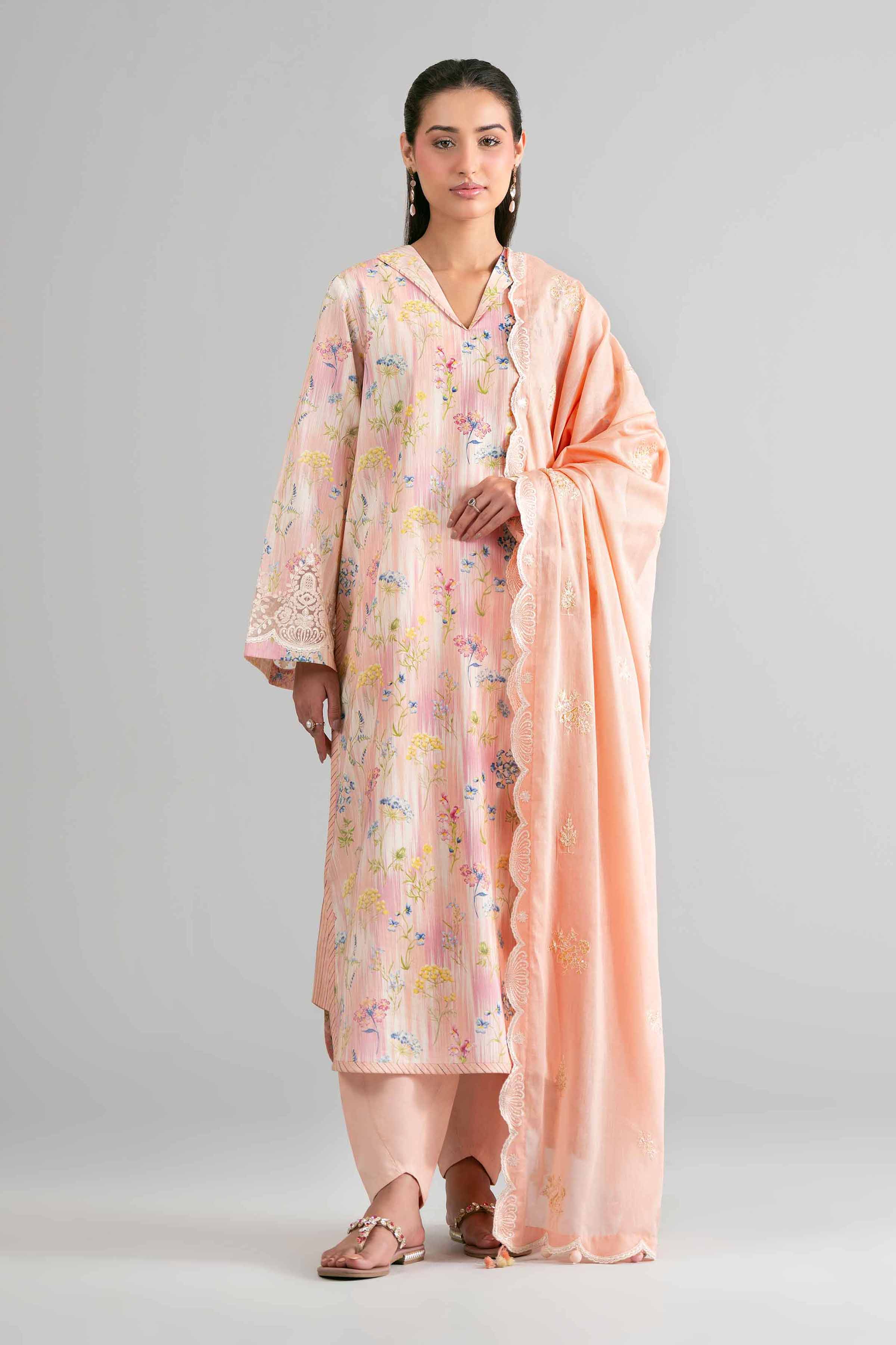 3 Piece - Printed Embroidered Suit - 42601727