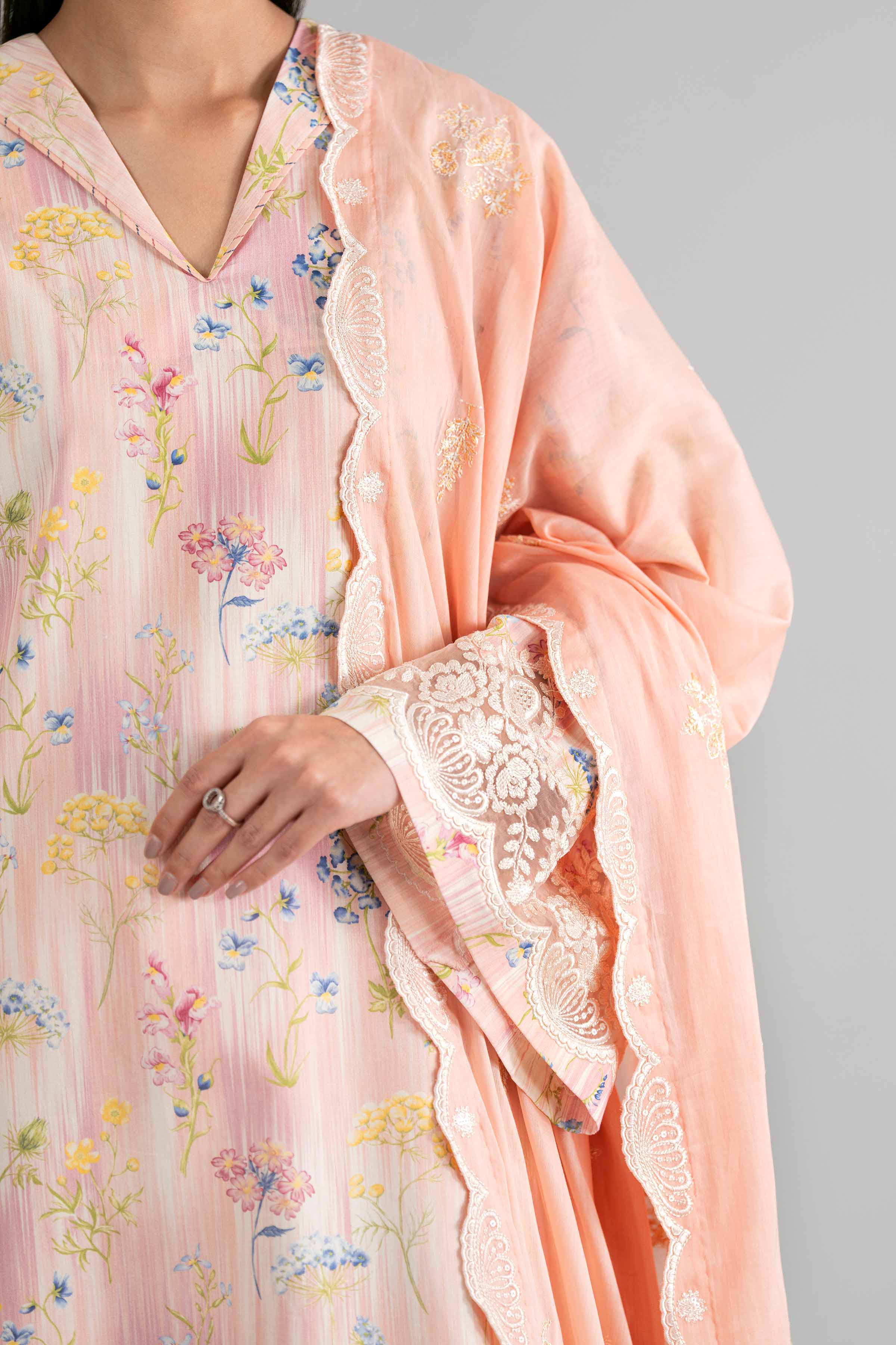 3 Piece - Printed Embroidered Suit - 42601727