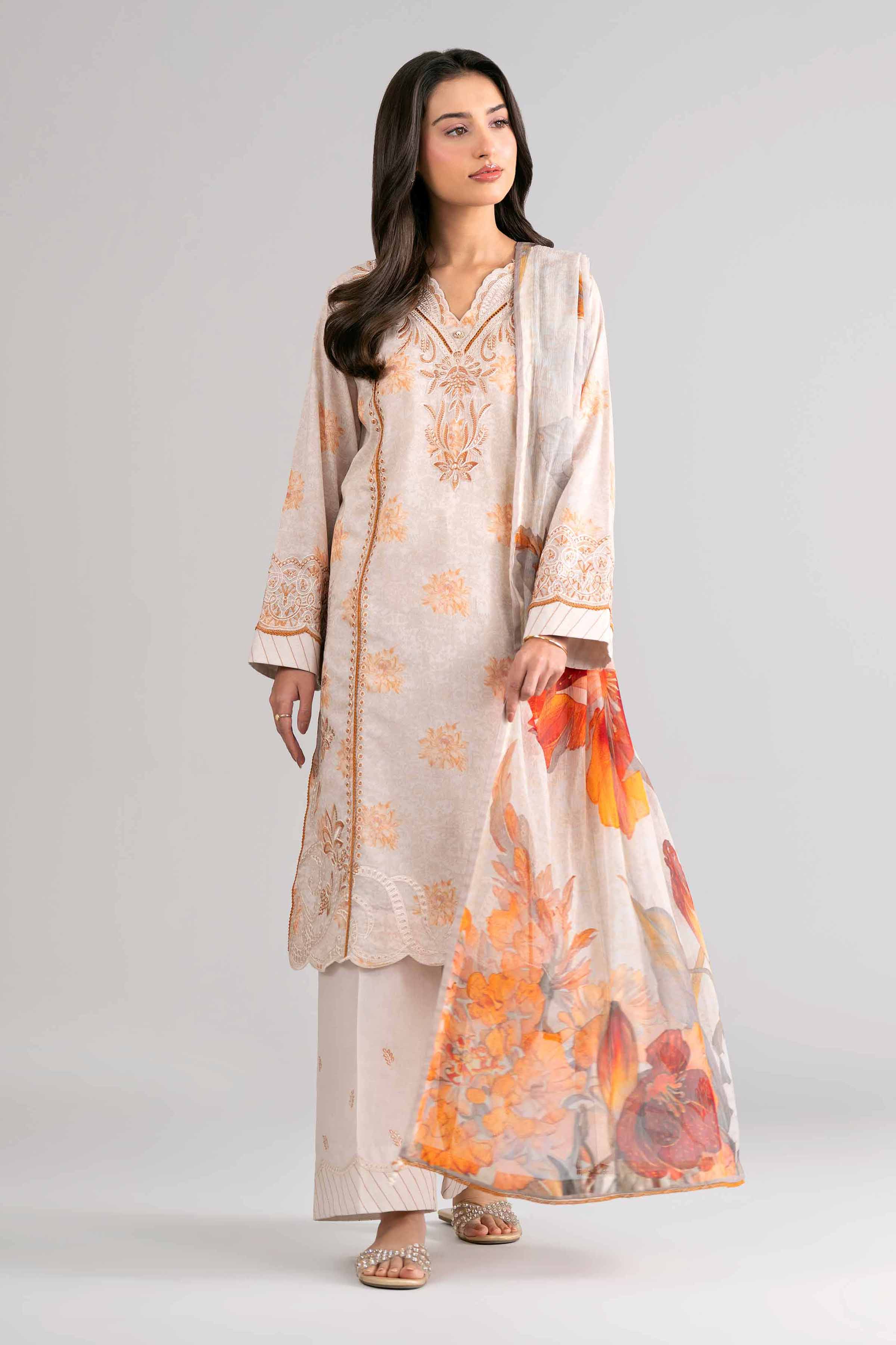 3 Piece - Digital Printed Embroidered Suit - 42601739