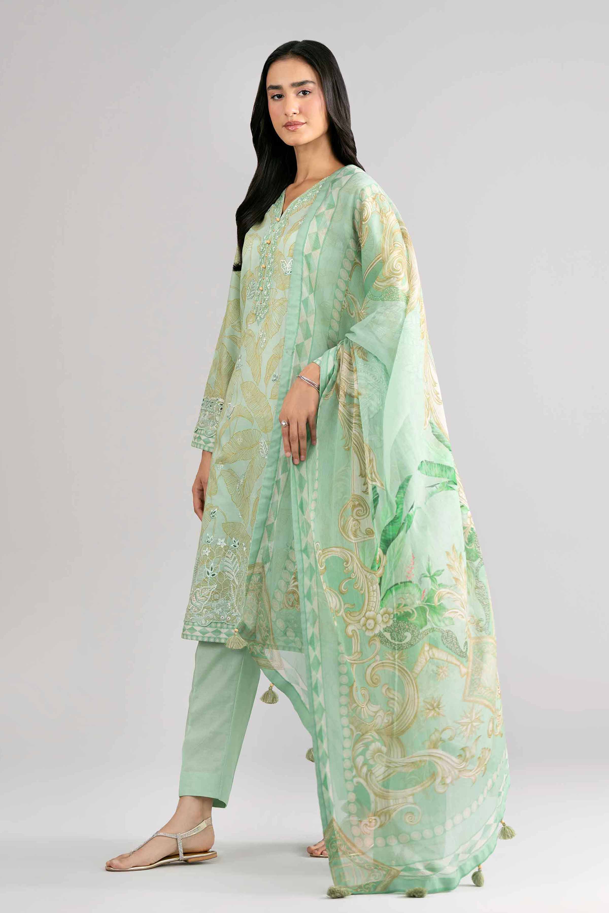 3 Piece - Digital Printed Embroidered Suit - 42601742