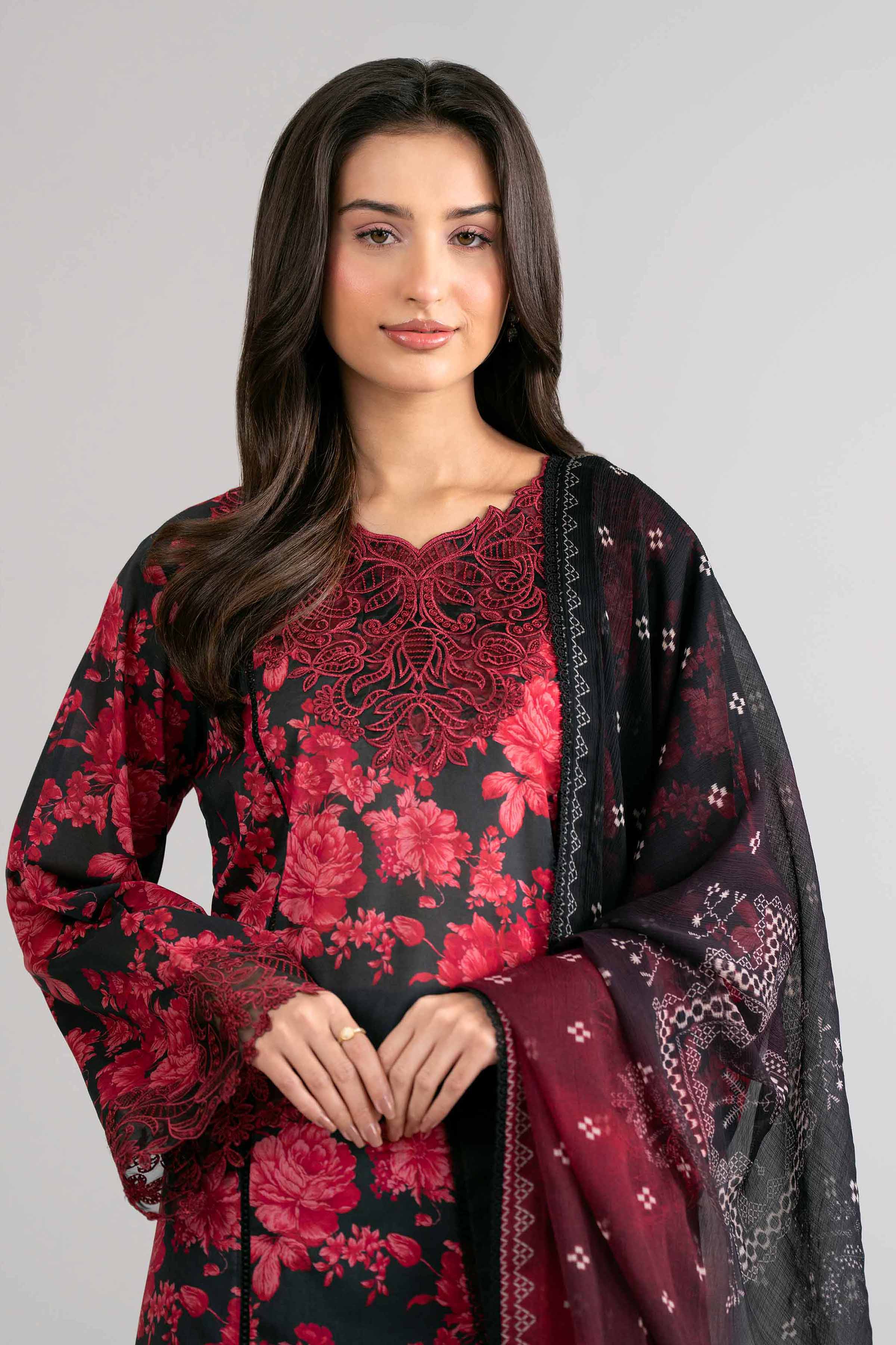 3 Piece - Digital Printed Embroidered Suit - 42601749