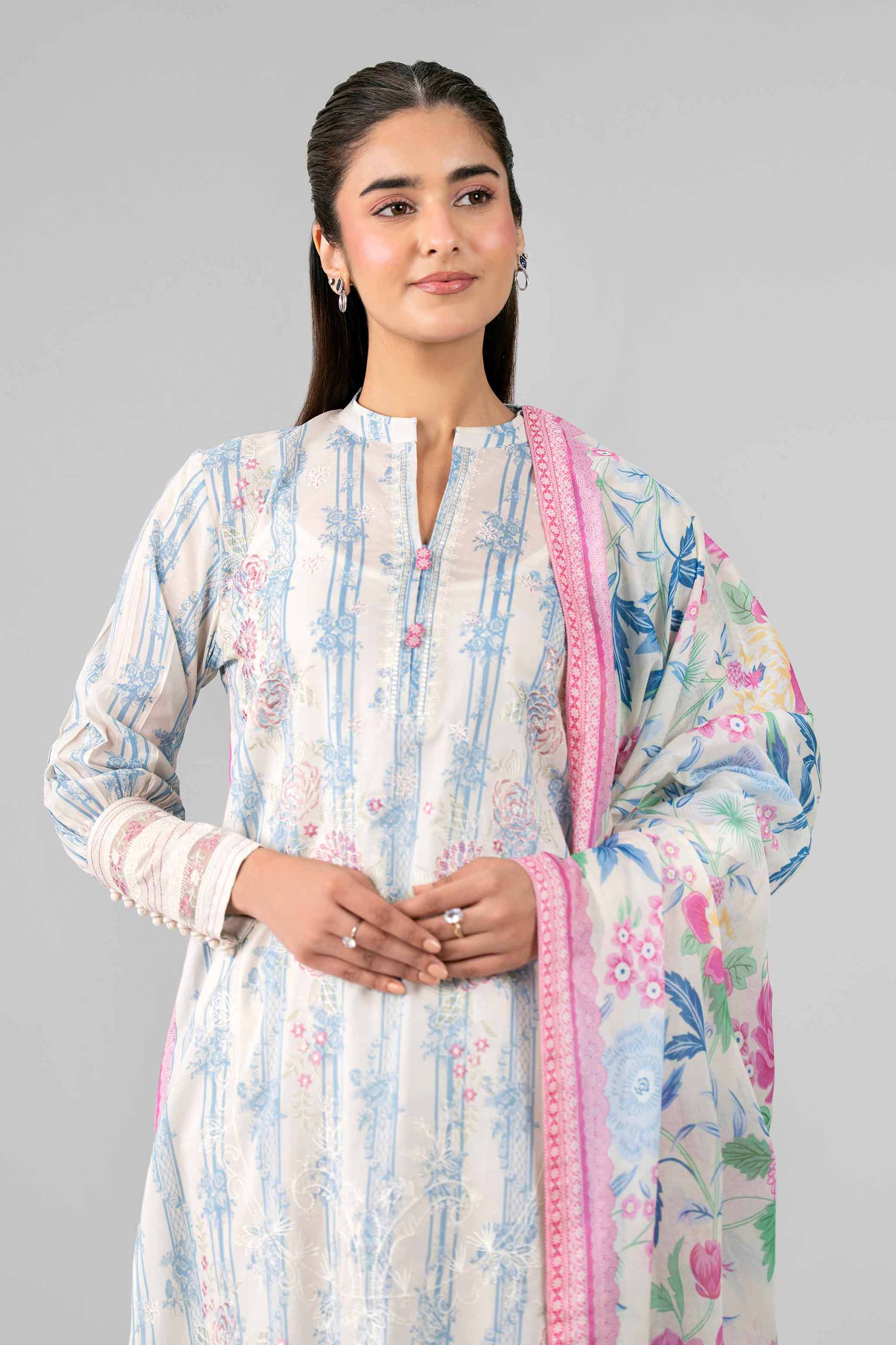 3 Piece - Printed Embroidered Suit - 42601783