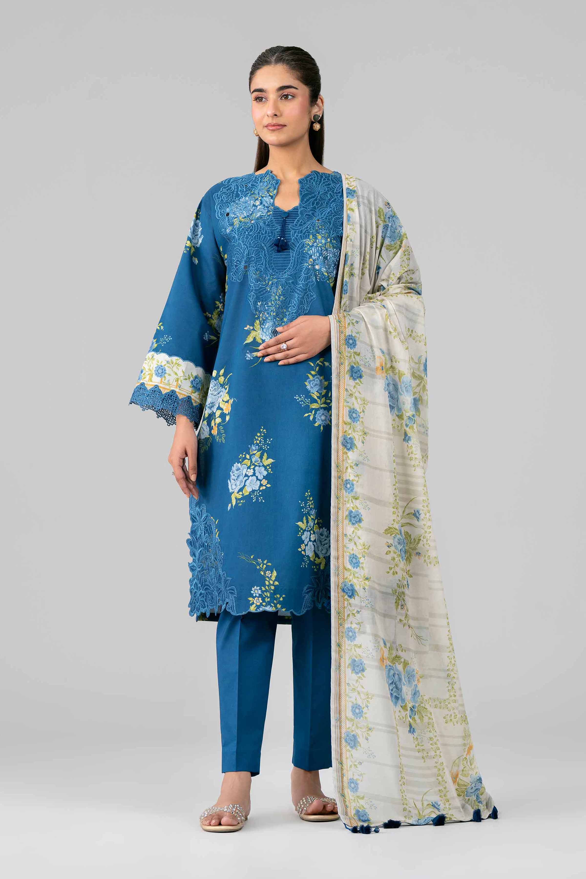 3 Piece - Printed Embroidered Suit - 42601786