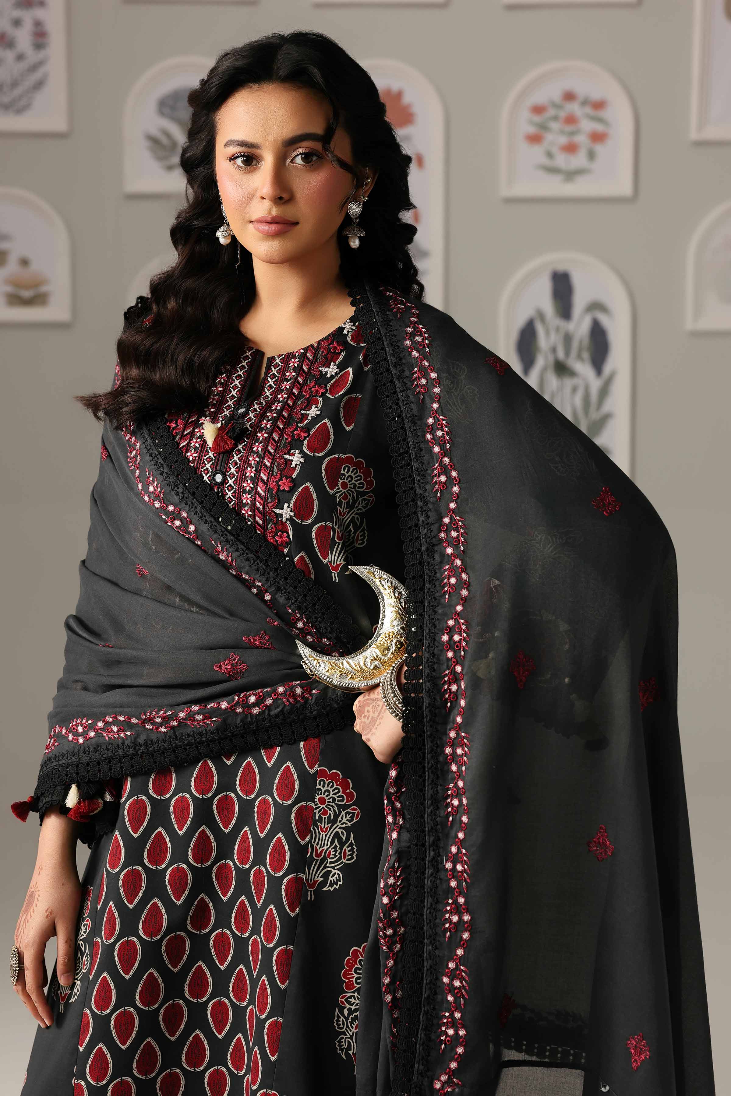 3 Piece - Printed Embroidered Suit - 42601816