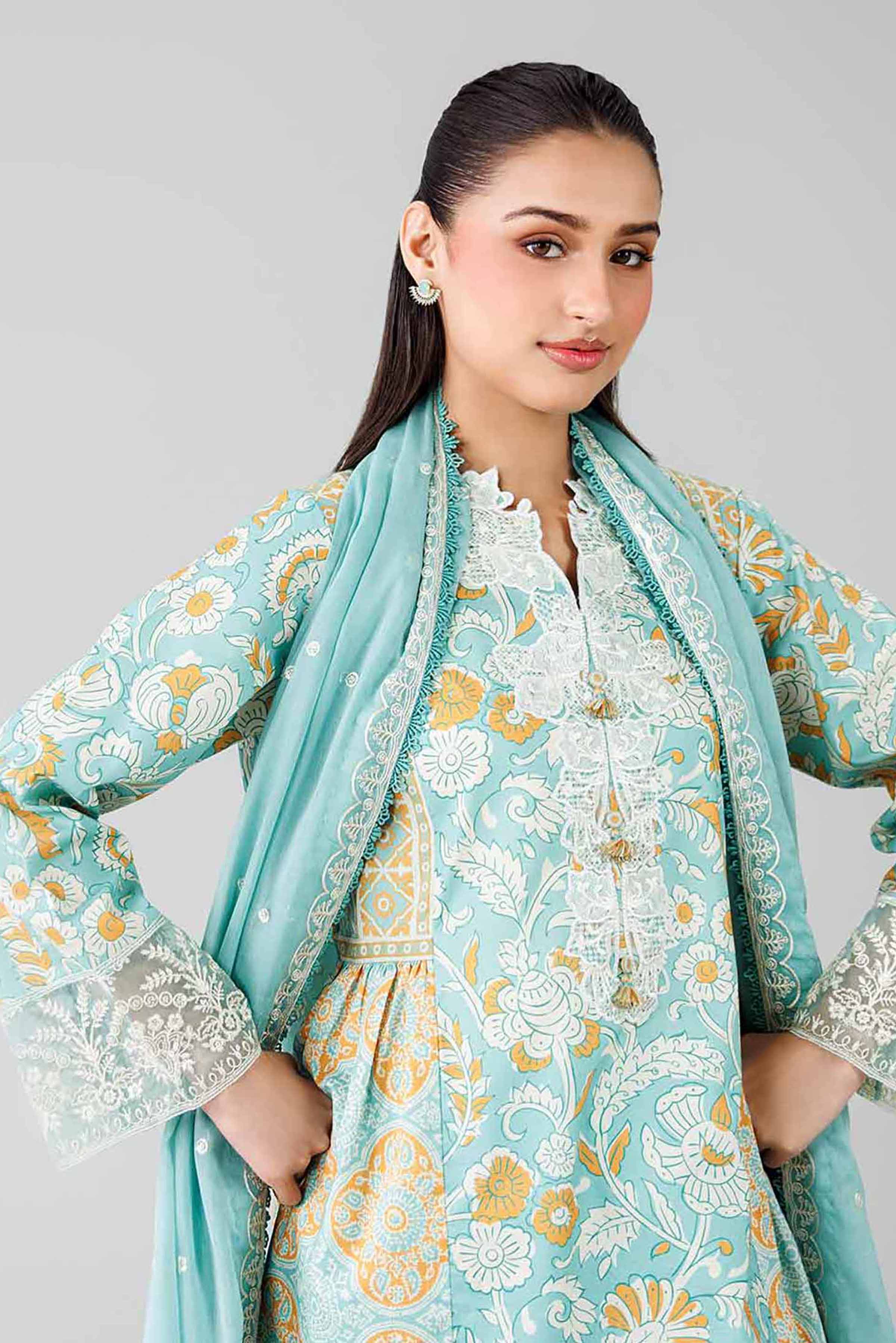 3 Piece - Printed Embroidered Suit - 42601817