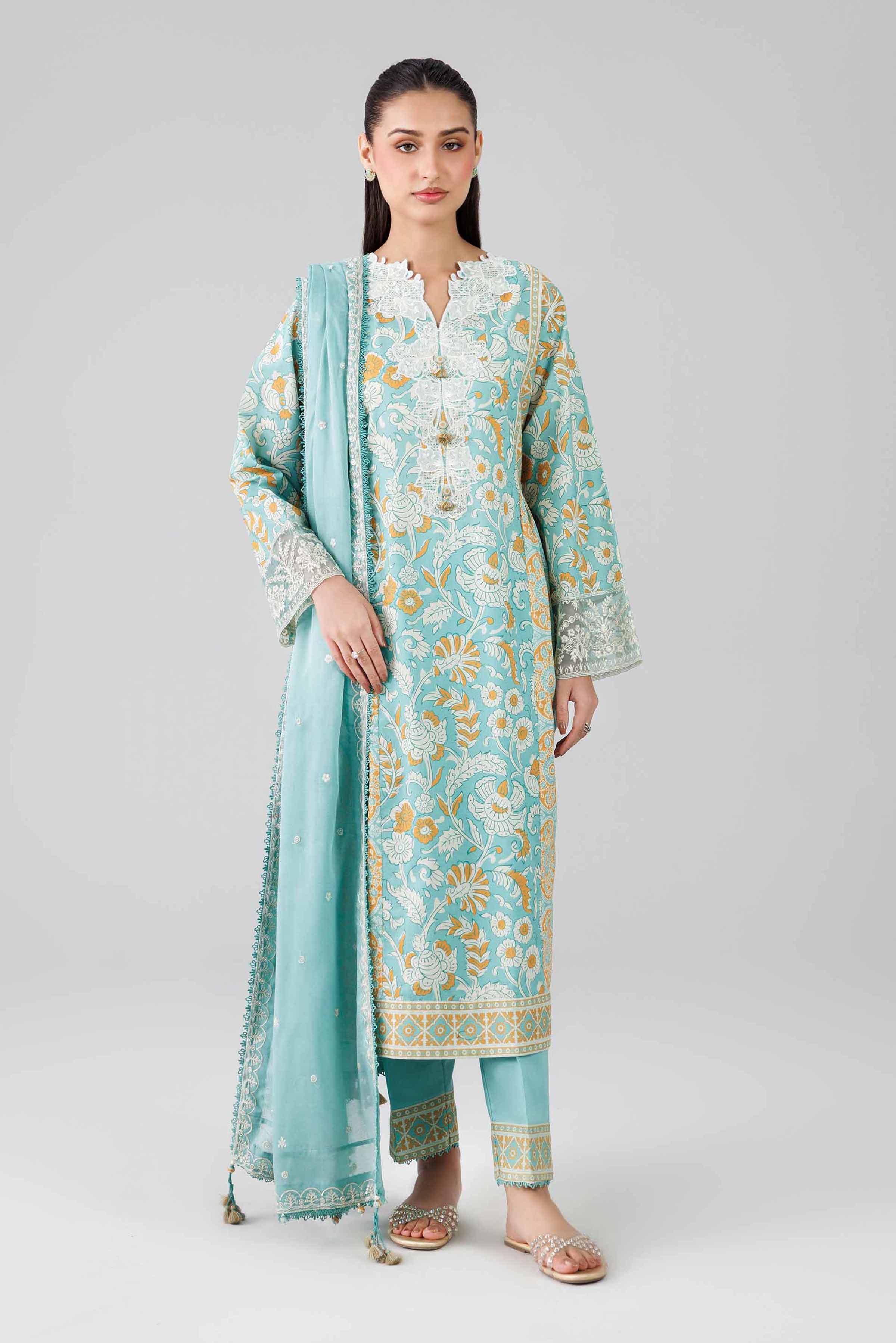 3 Piece - Printed Embroidered Suit - 42601817