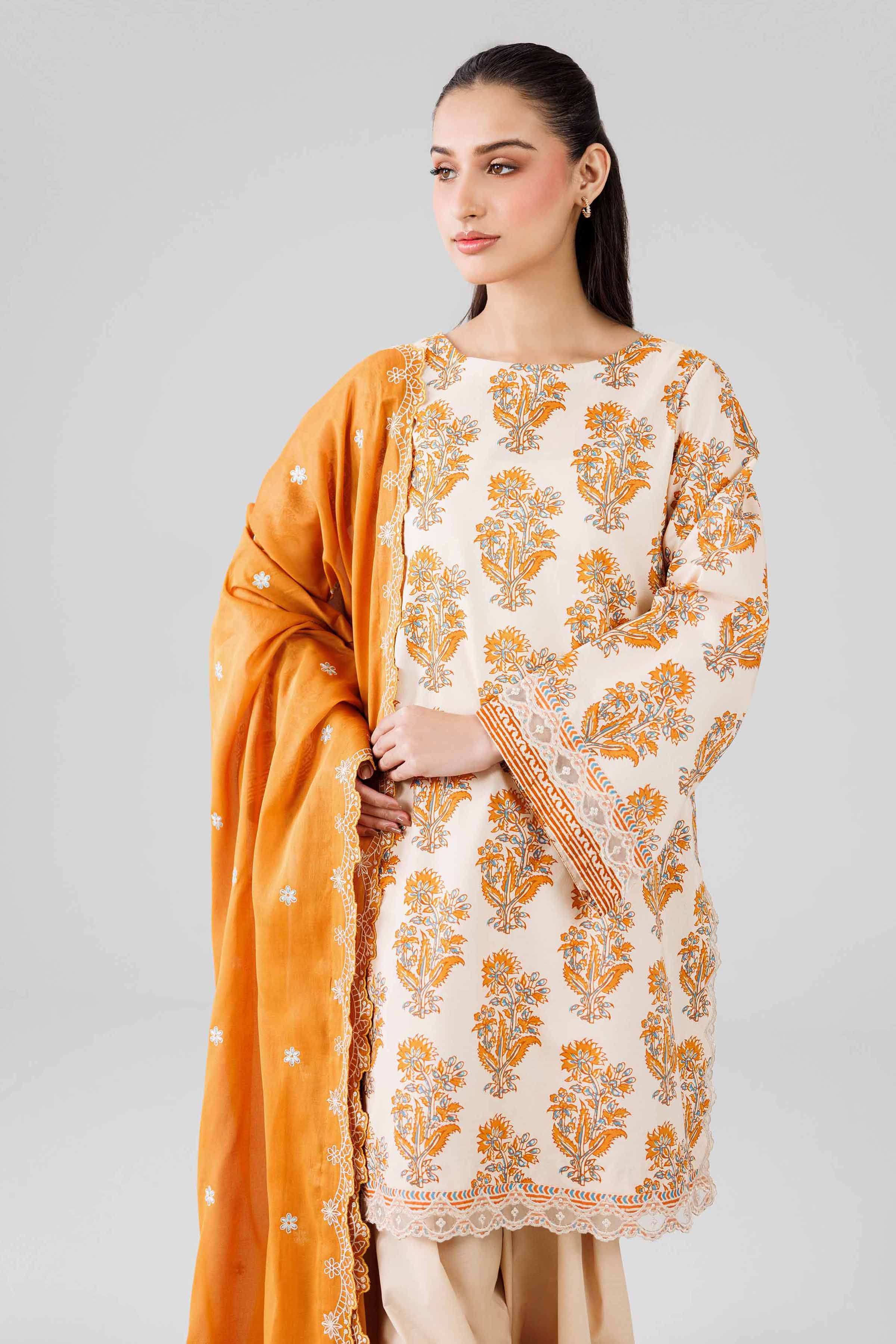 3 Piece - Printed Embroidered Suit - 42601822