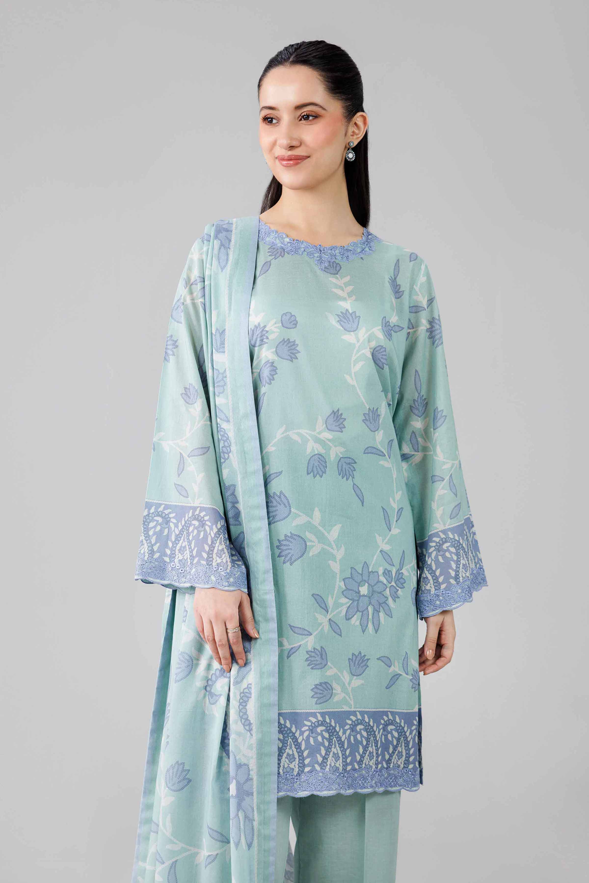 3 Piece - Digital Printed Embroidered Suit - 42601839