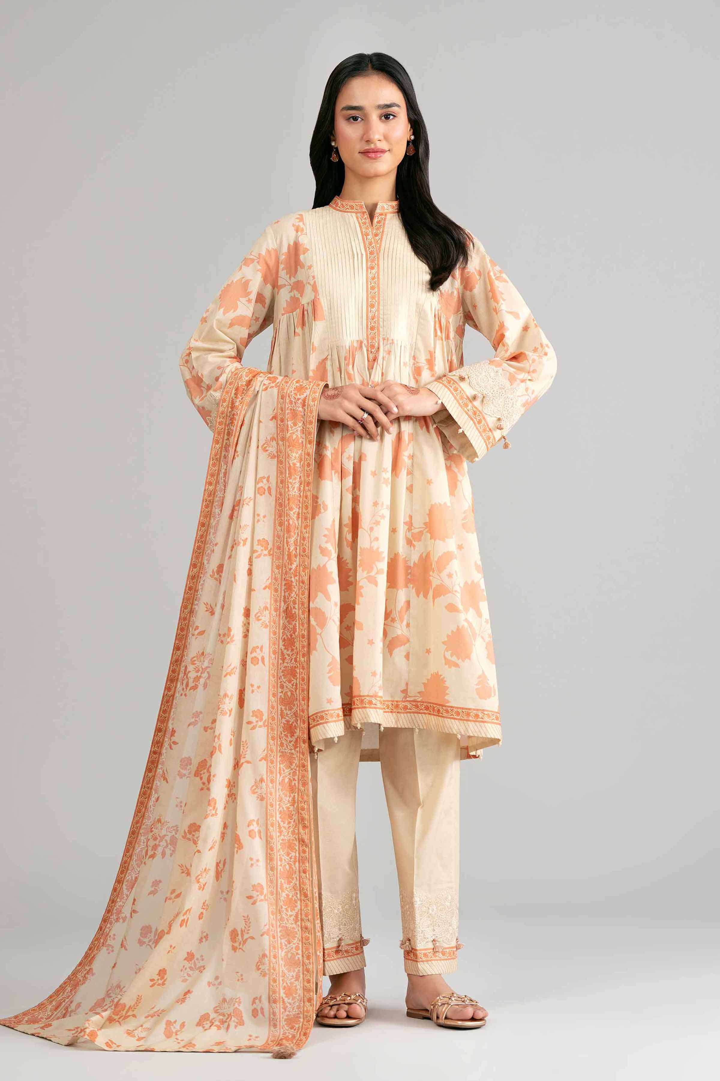 3 Piece - Printed Embroidered Suit - 42601854
