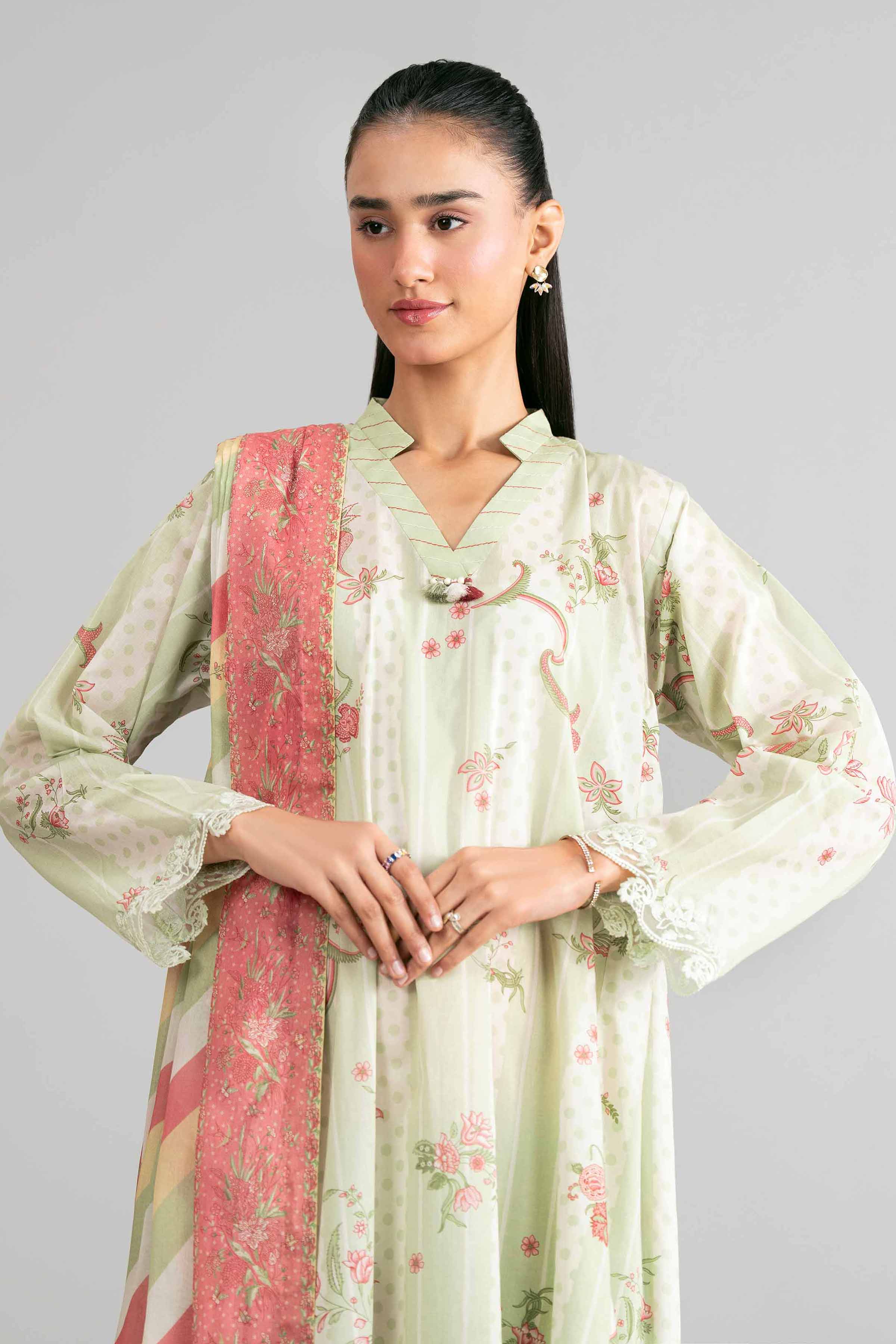 3 Piece - Printed Embroidered Suit - 42601856