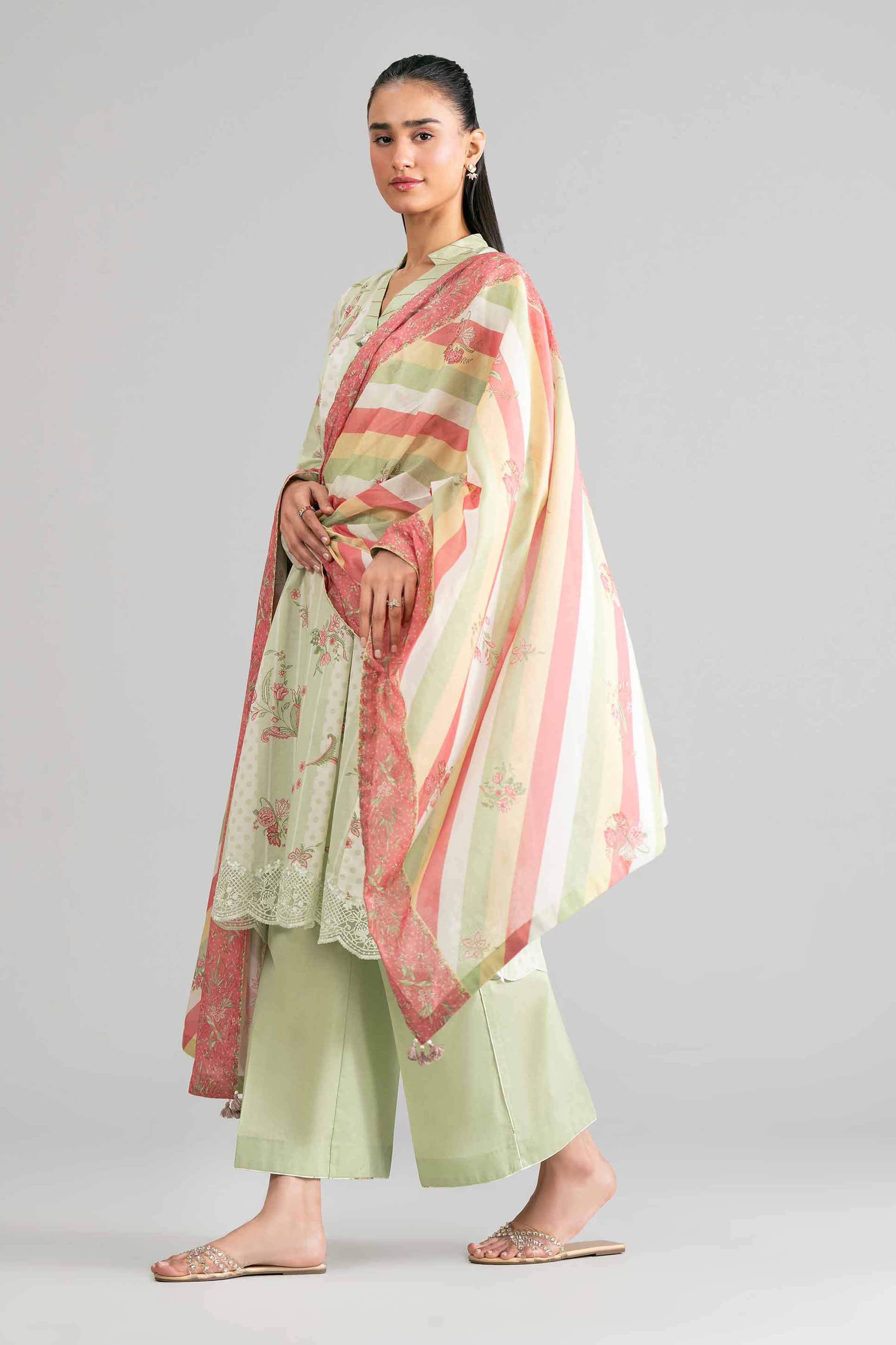 3 Piece - Printed Embroidered Suit - 42601856