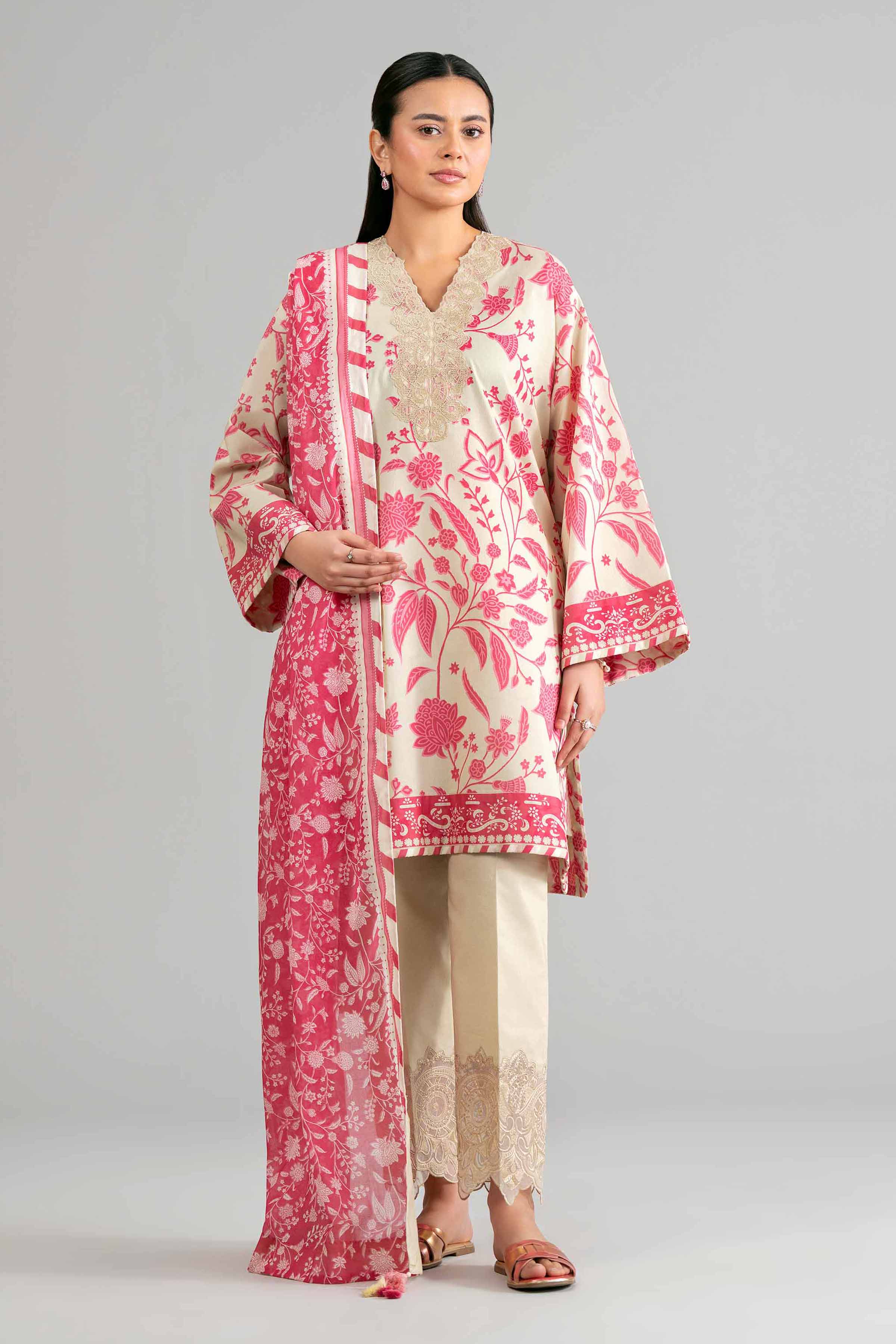 3 Piece - Printed Embroidered Suit - 42601858