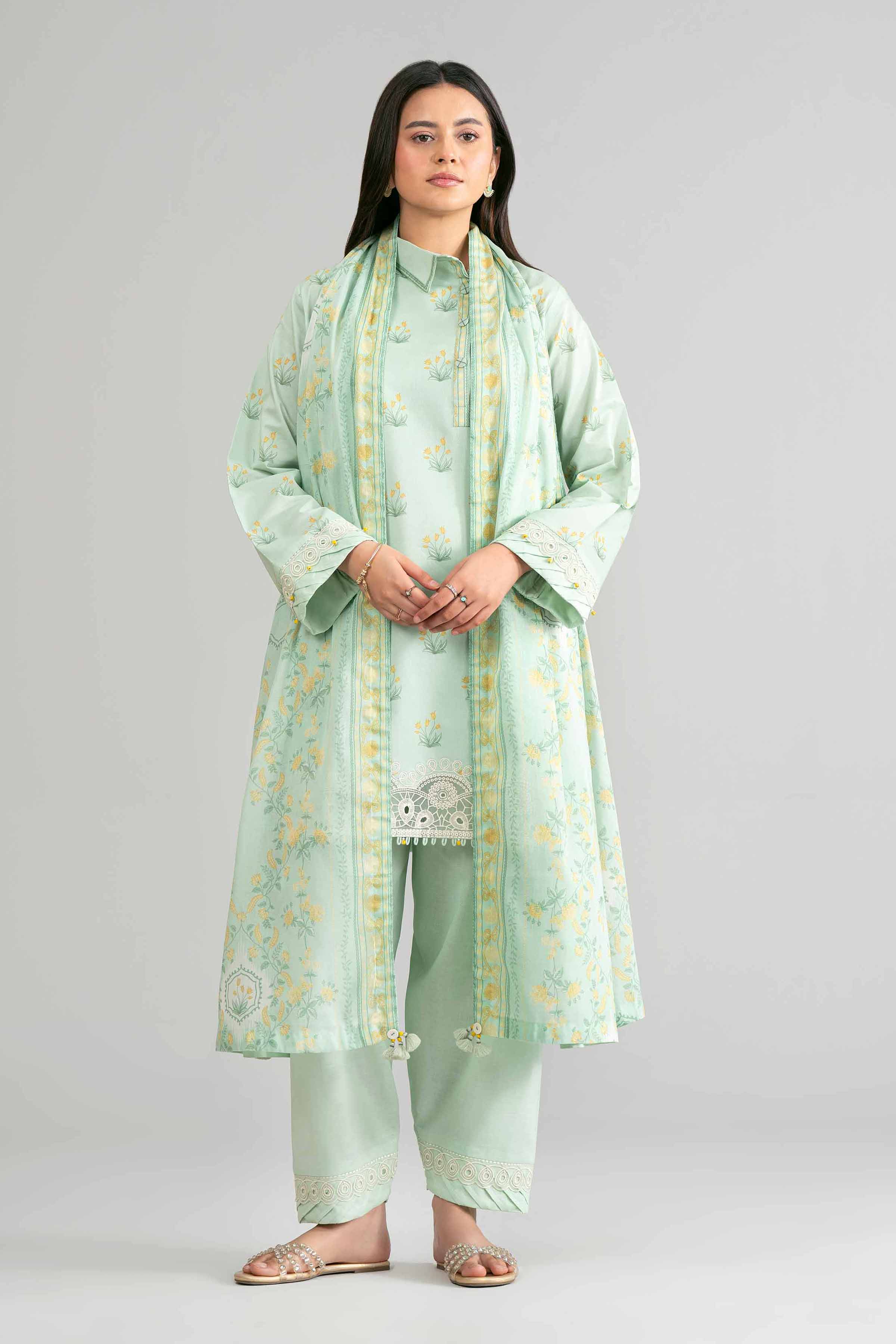 3 Piece - Printed Embroidered Suit - 42601861