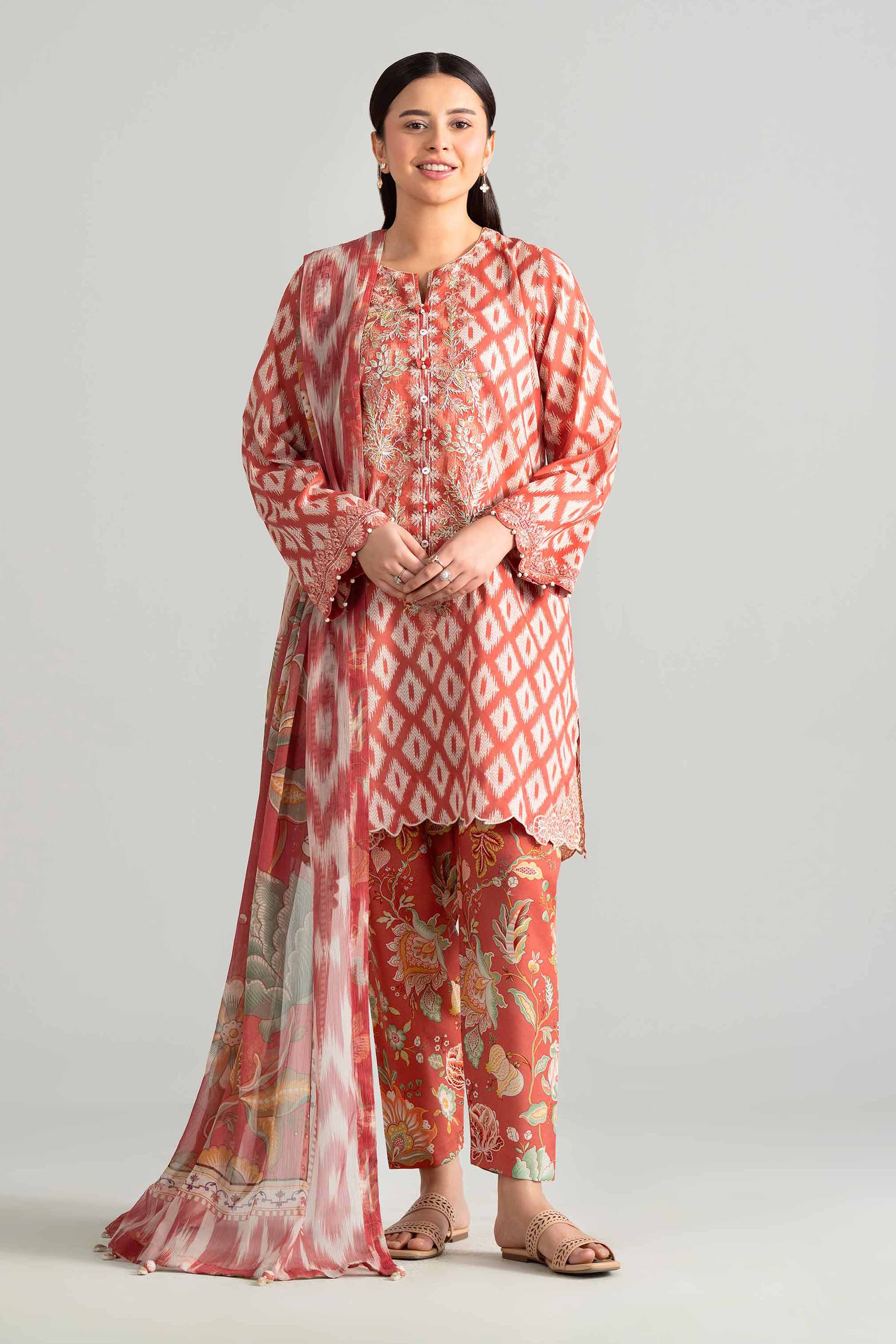 3 Piece - Digital Printed Embroidered Suit - 42601915