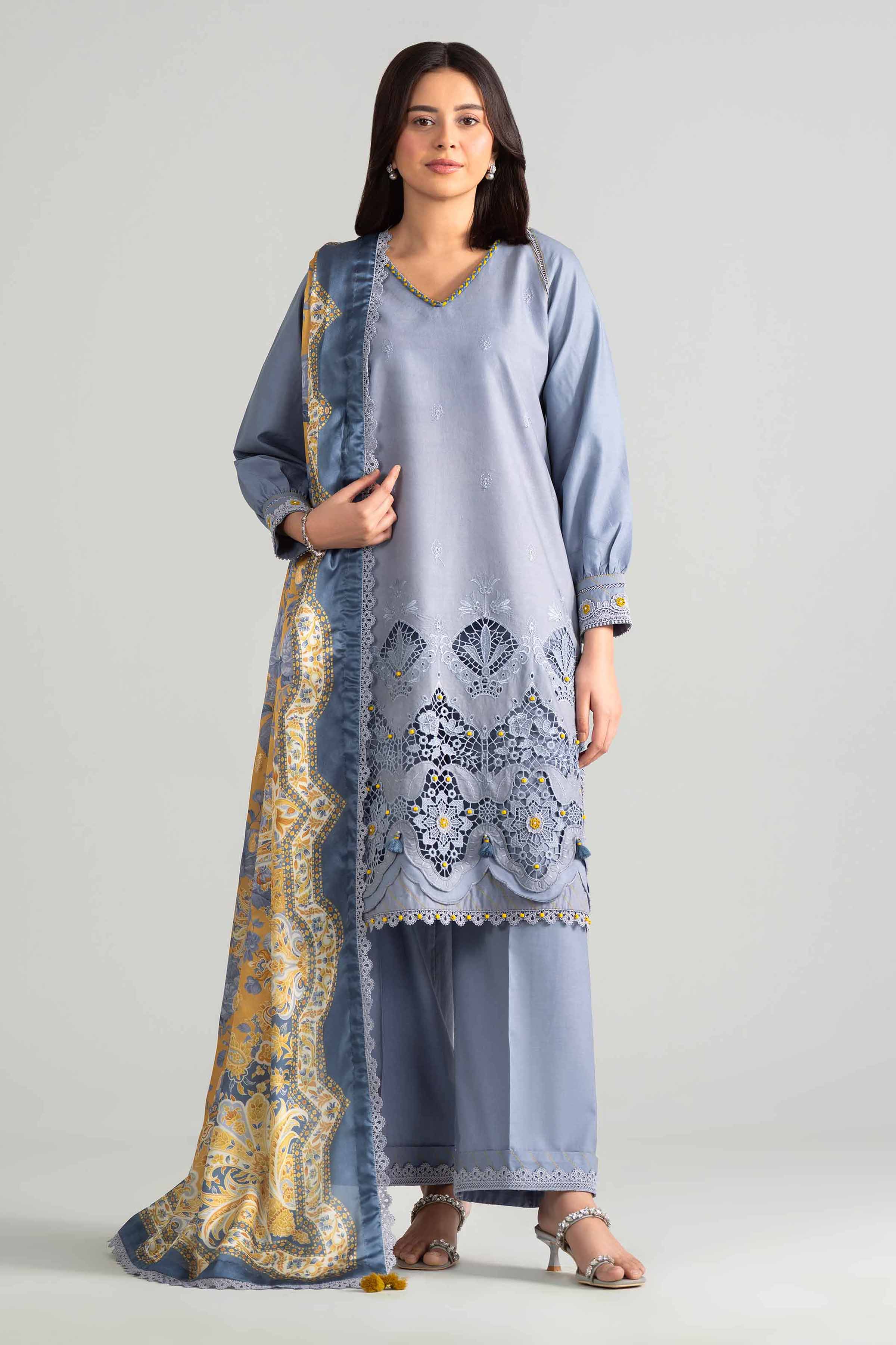 3 Piece - Digital Printed Embroidered Suit - 42601920