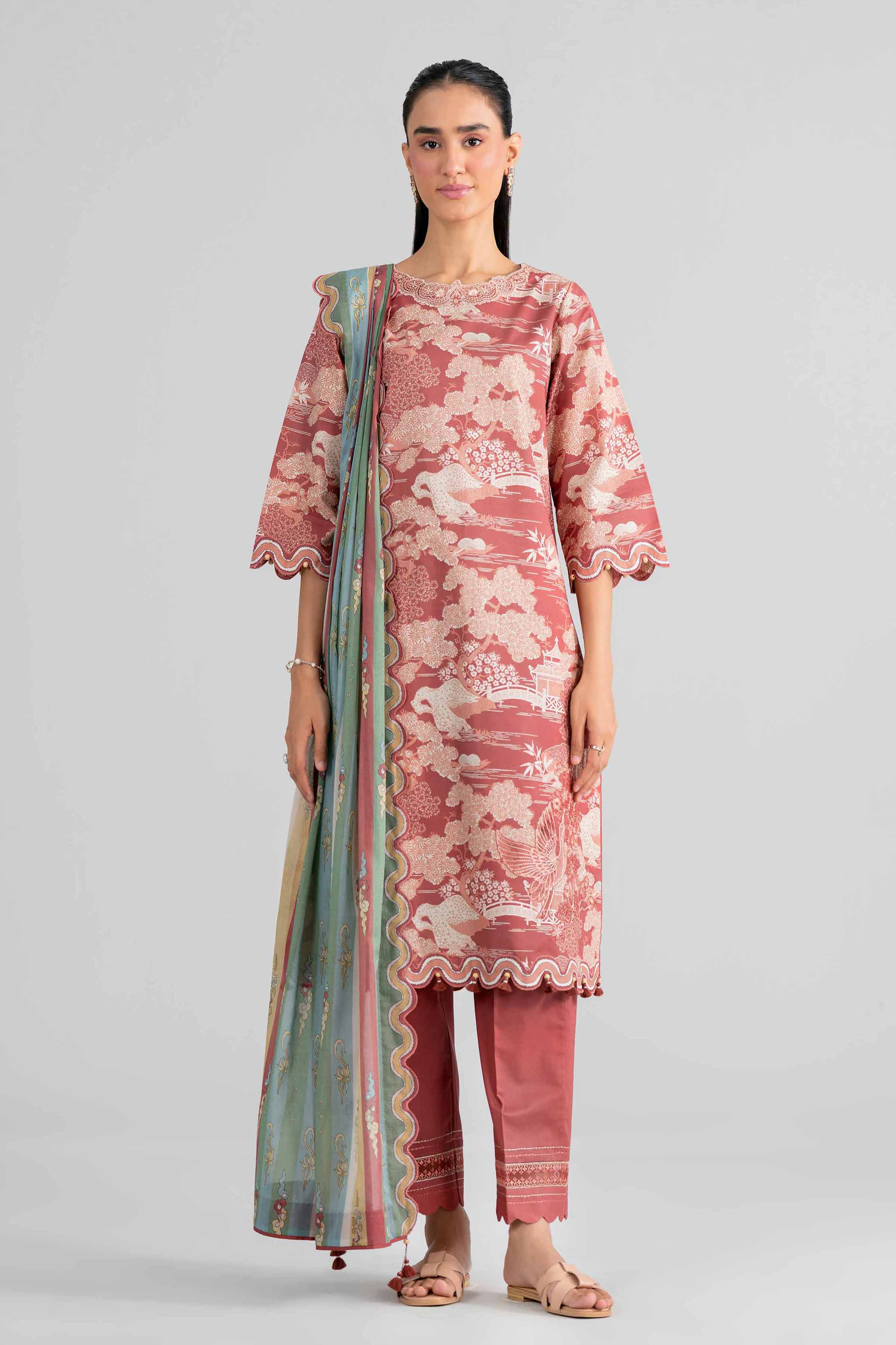 3 Piece - Printed Embroidered Suit - 42602019