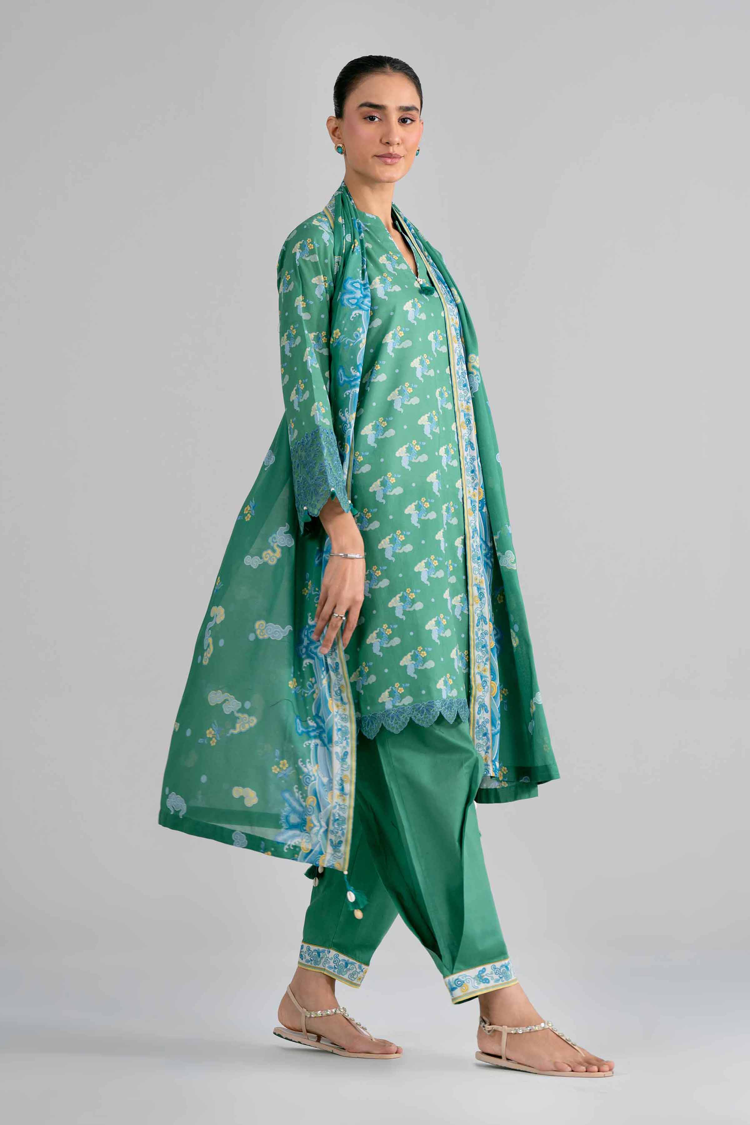 3 Piece - Printed Embroidered Suit - 42602021