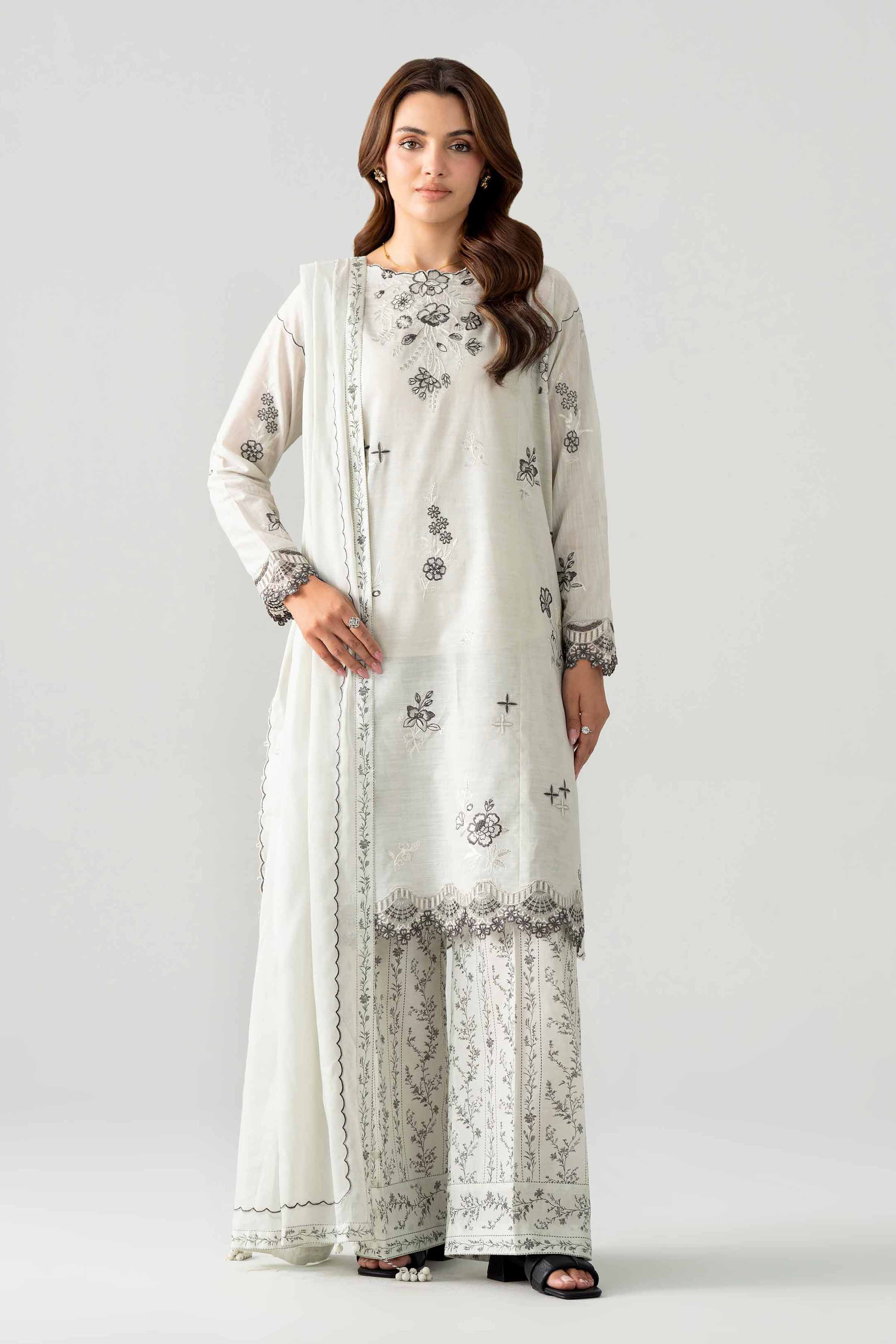 3 Piece - Printed Embroidered Suit - 42602042