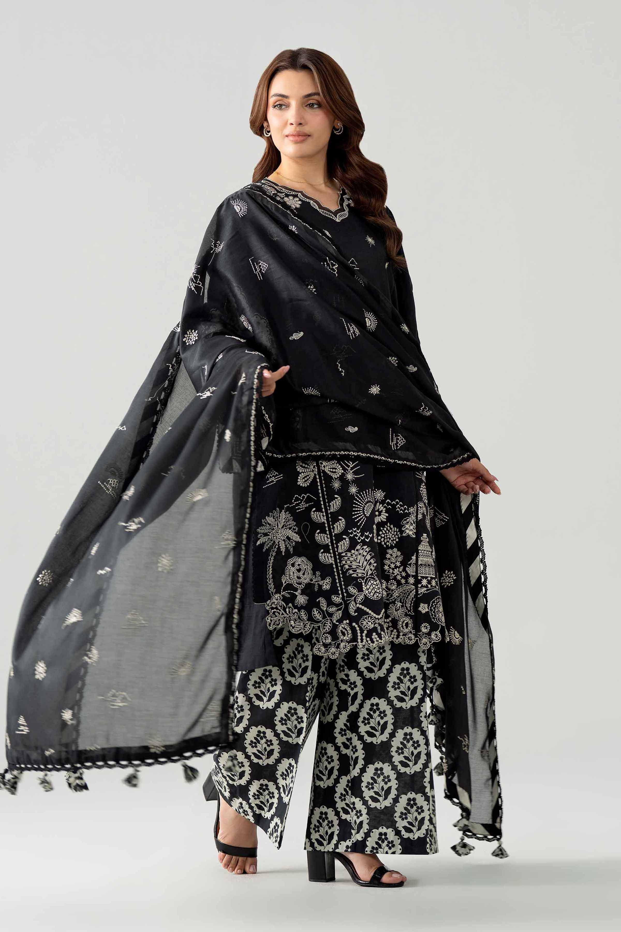 3 Piece - Printed Embroidered Suit - 42602043